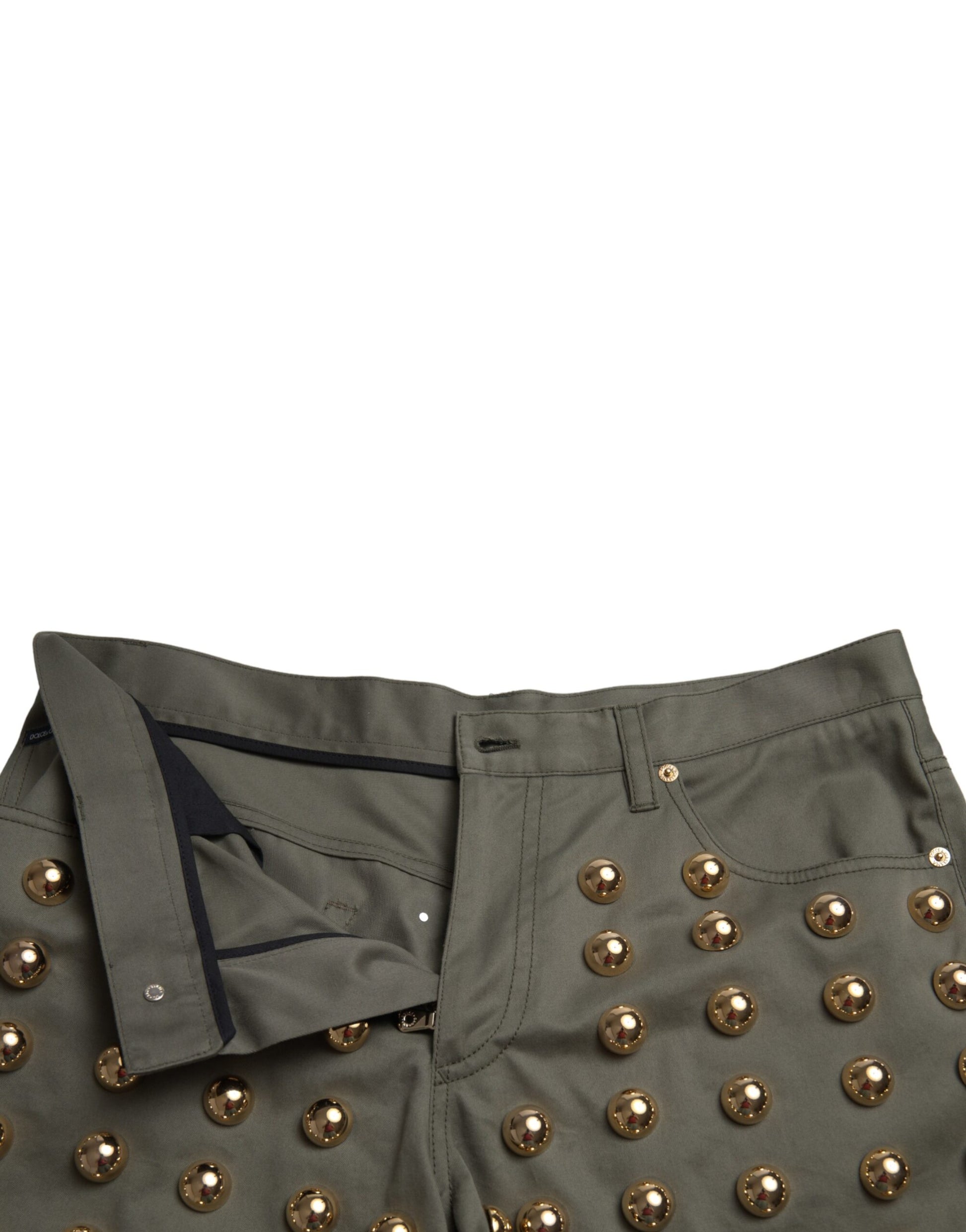 Short taille haute en coton vert à ornements Dolce &amp; Gabbana