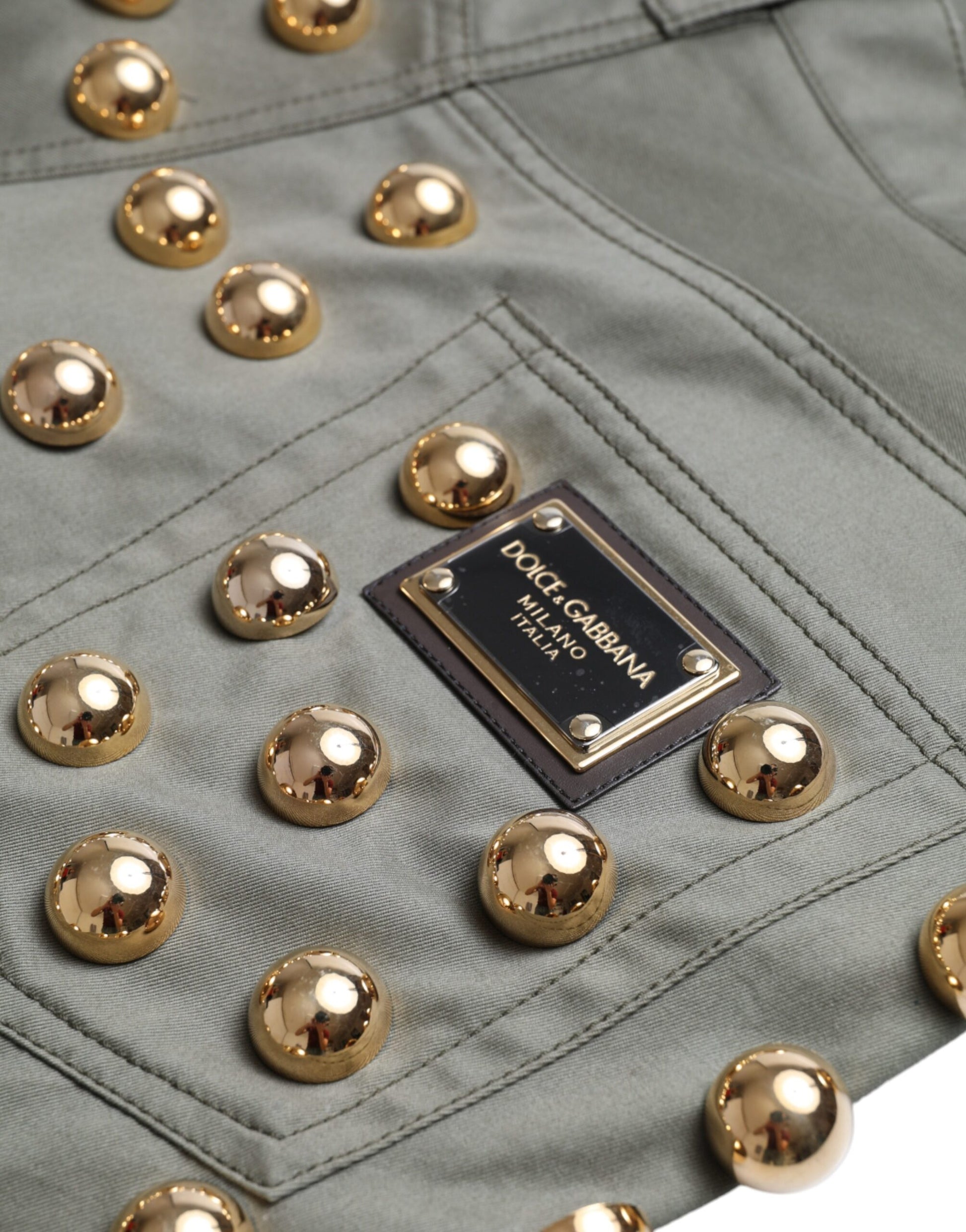 Short taille haute en coton vert à ornements Dolce &amp; Gabbana