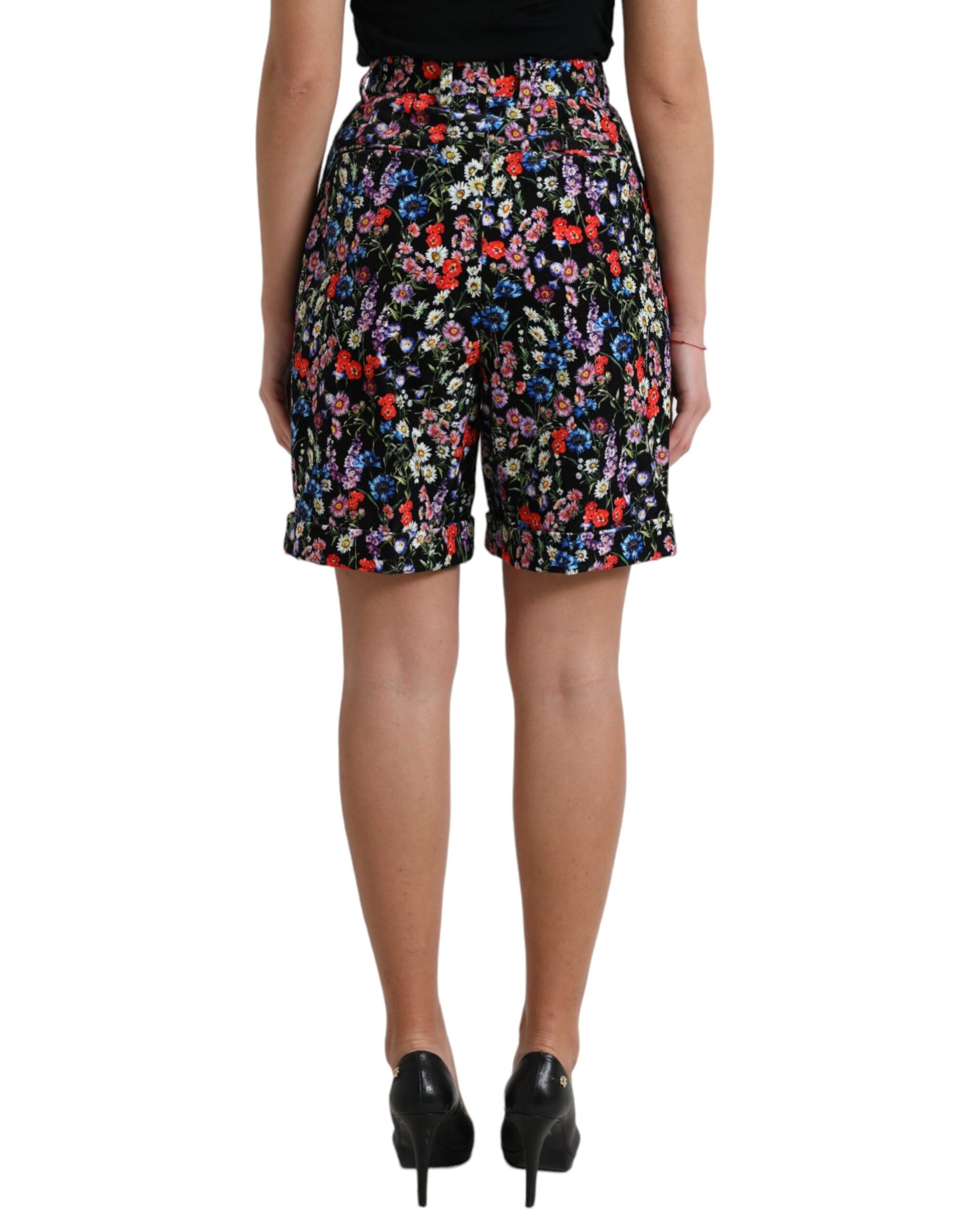 Short taille haute à fleurs noires Dolce &amp; Gabbana
