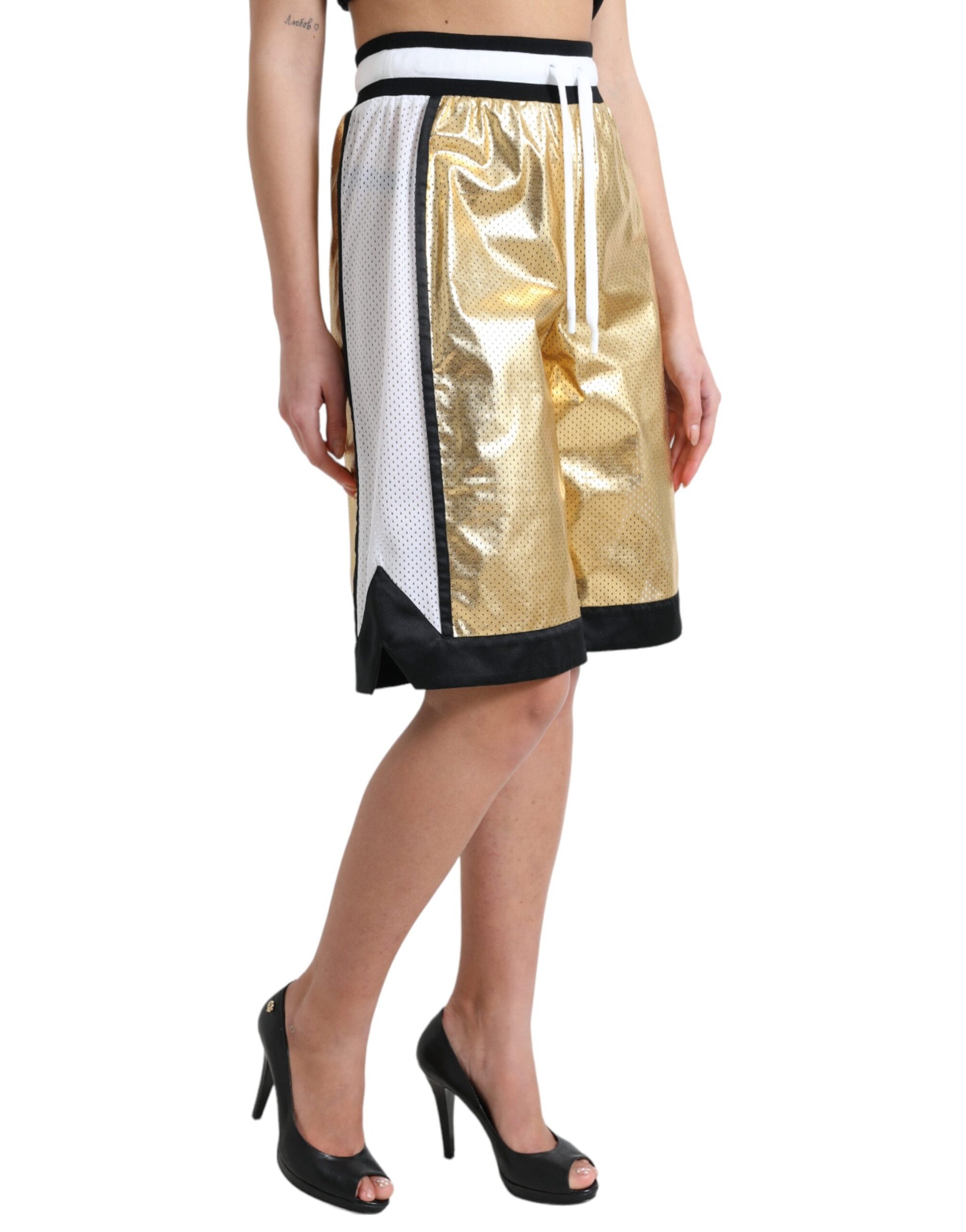 Short taille haute perforé en polyester doré Dolce &amp; Gabbana