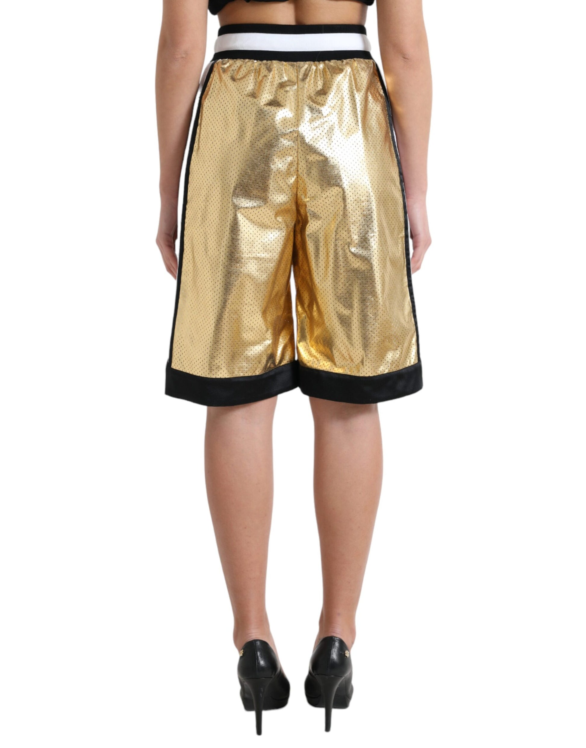 Short taille haute perforé en polyester doré Dolce &amp; Gabbana