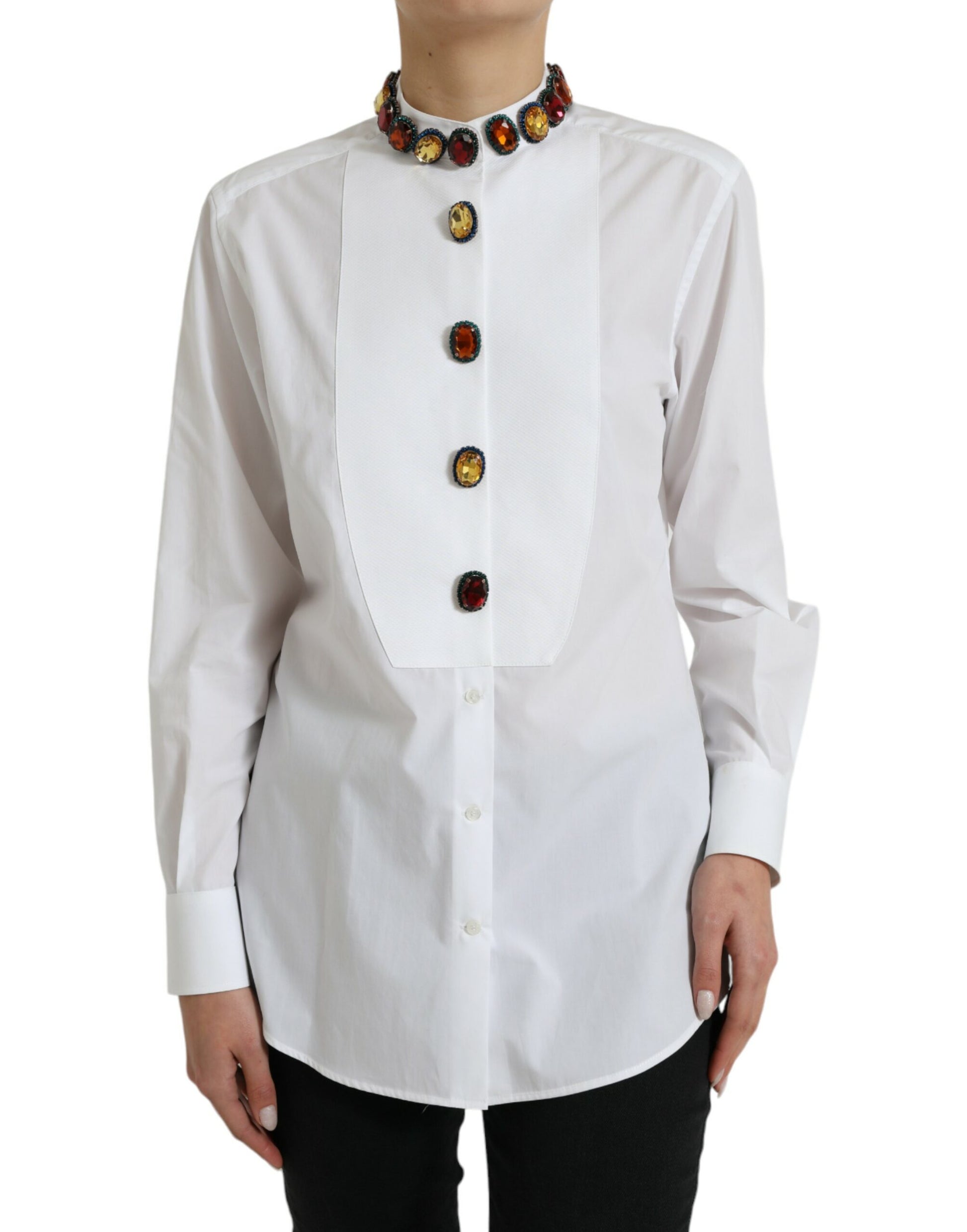 Dolce &amp; Gabbana - Haut chemise en coton blanc orné de cristaux