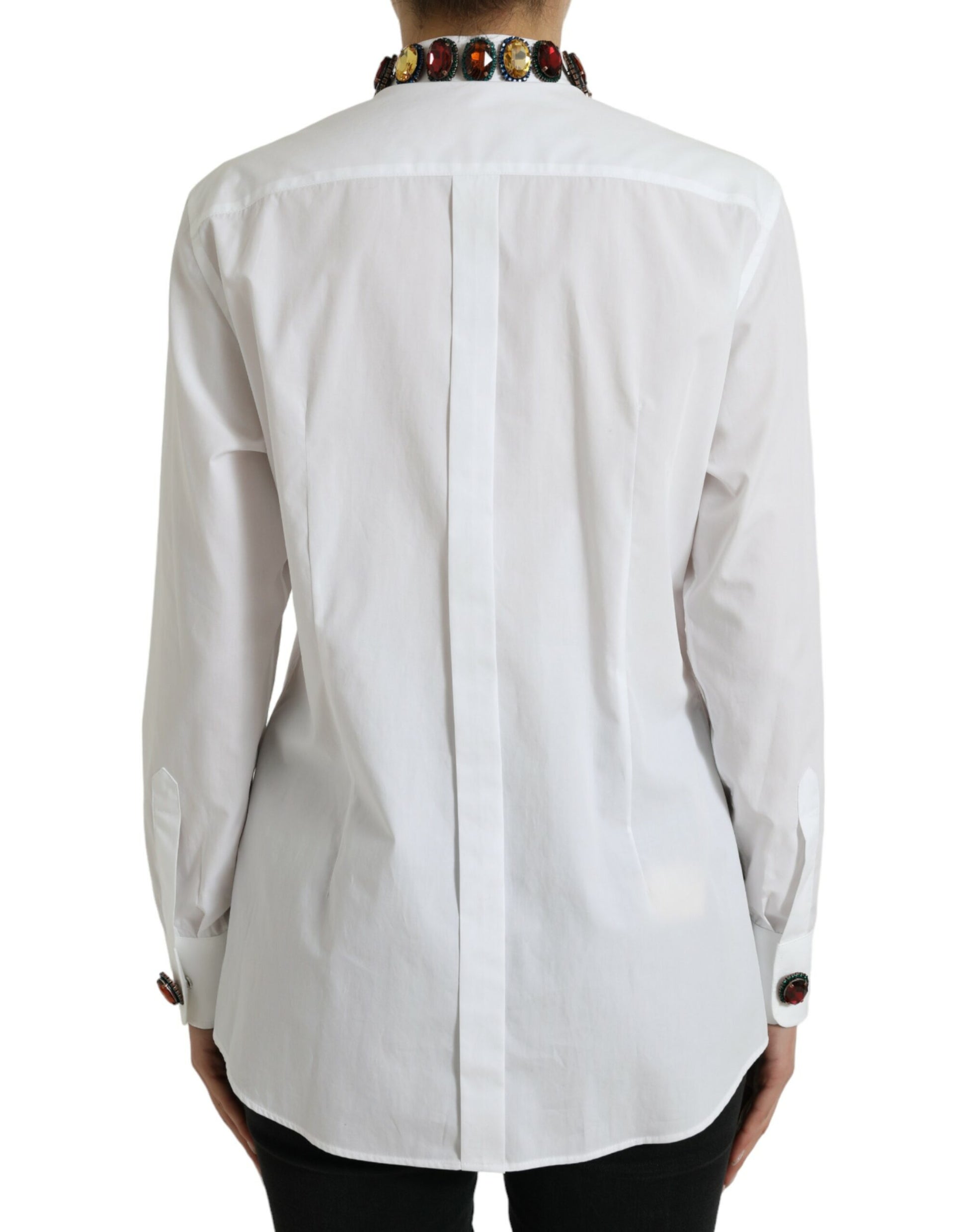 Dolce &amp; Gabbana - Haut chemise en coton blanc orné de cristaux