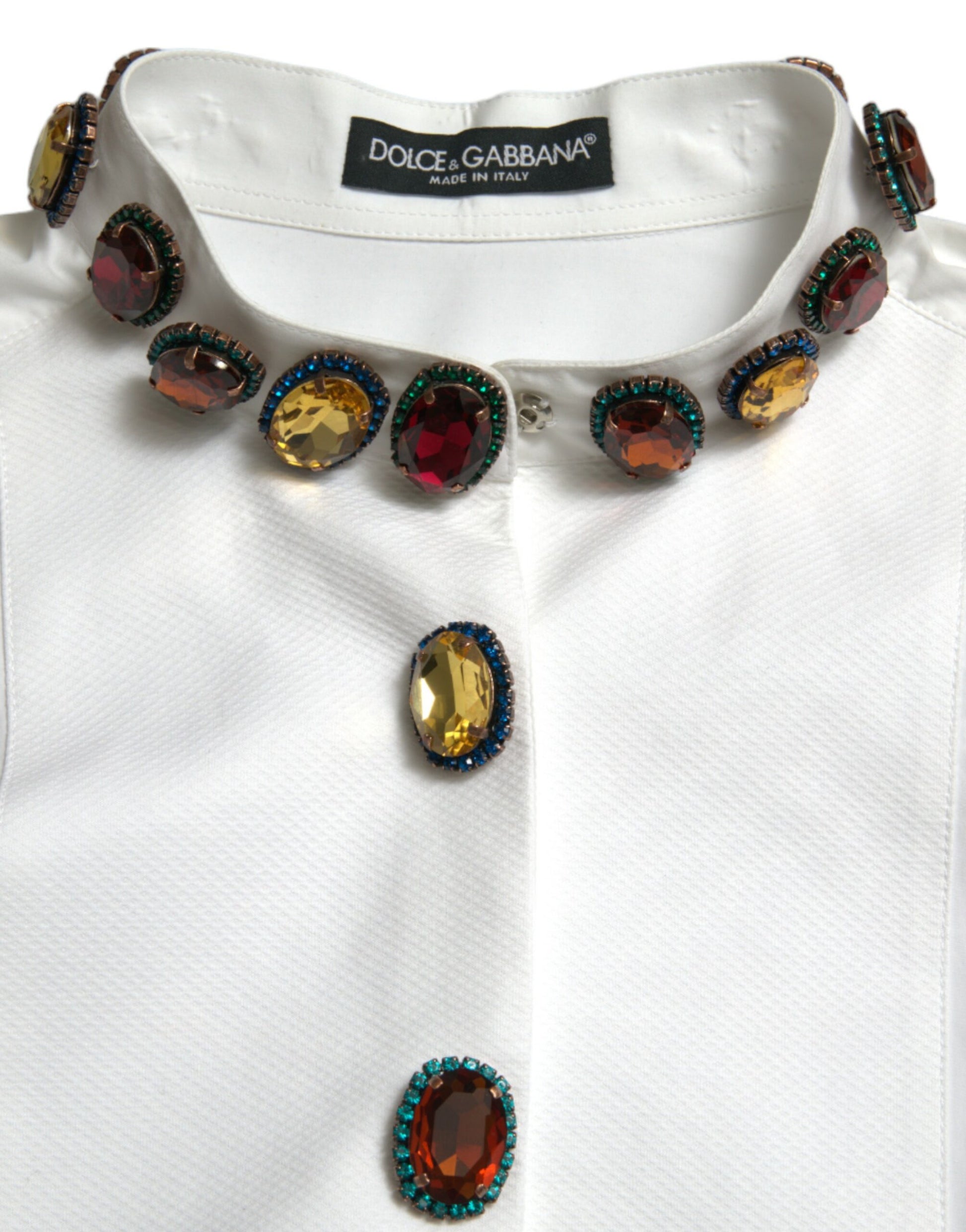 Dolce &amp; Gabbana - Haut chemise en coton blanc orné de cristaux