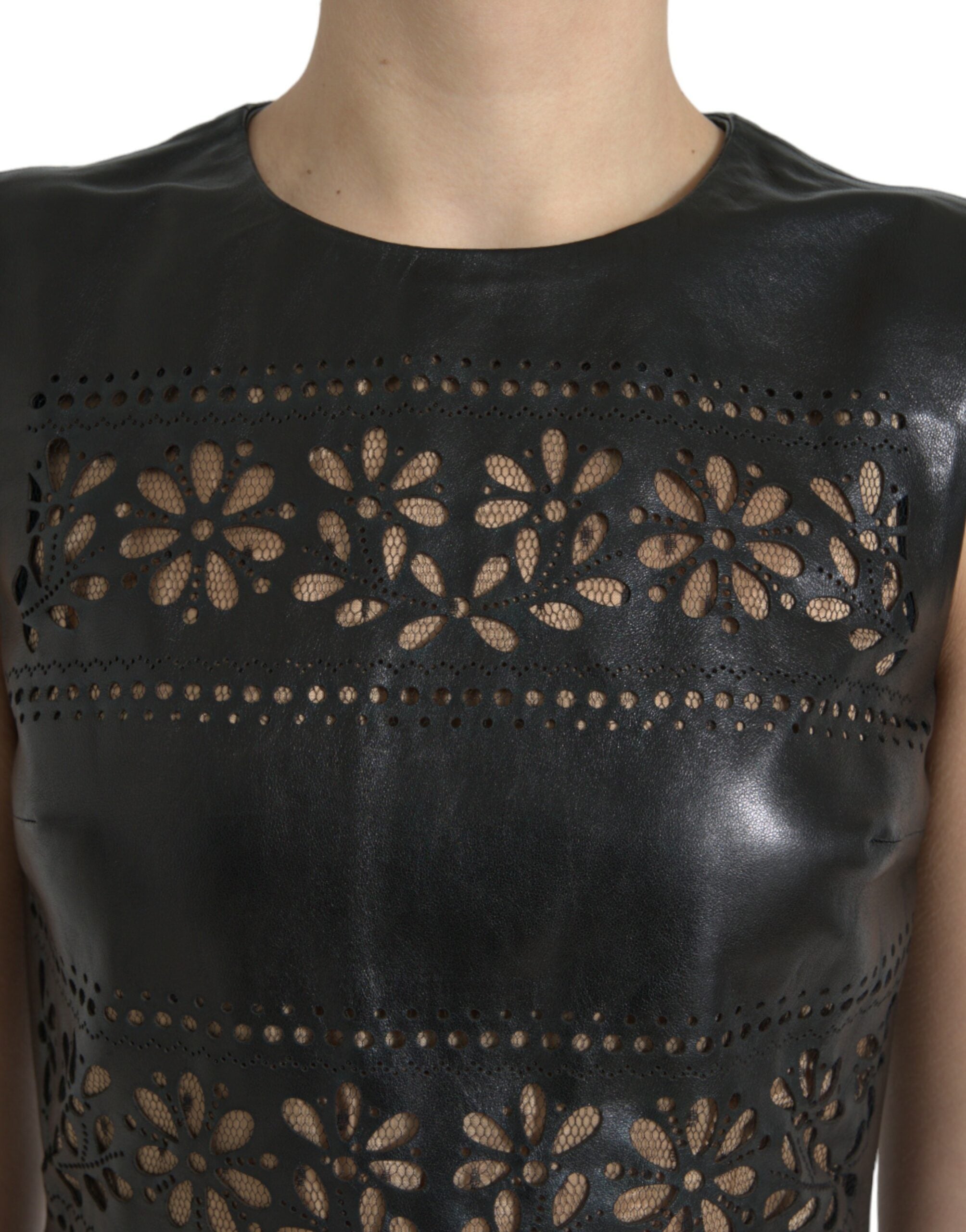 Mini-robe trapèze découpée en nylon noir brillant Valentino