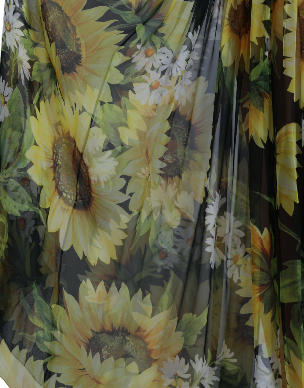 Robe longue plissée noire à imprimé tournesol Dolce &amp; Gabbana