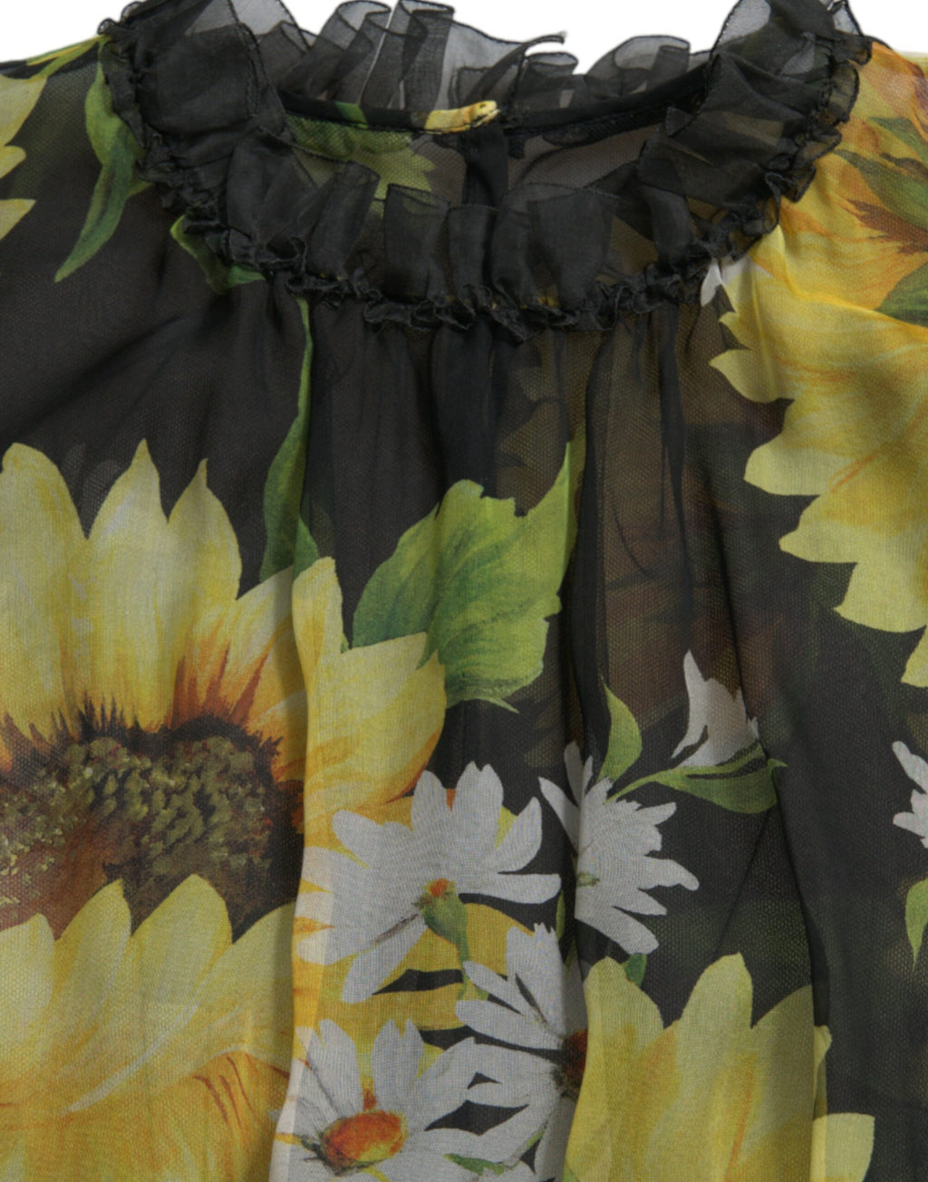 Robe longue plissée noire à imprimé tournesol Dolce &amp; Gabbana