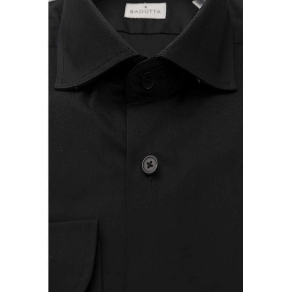 Chemise homme Bagutta en coton noir, coupe slim, col français