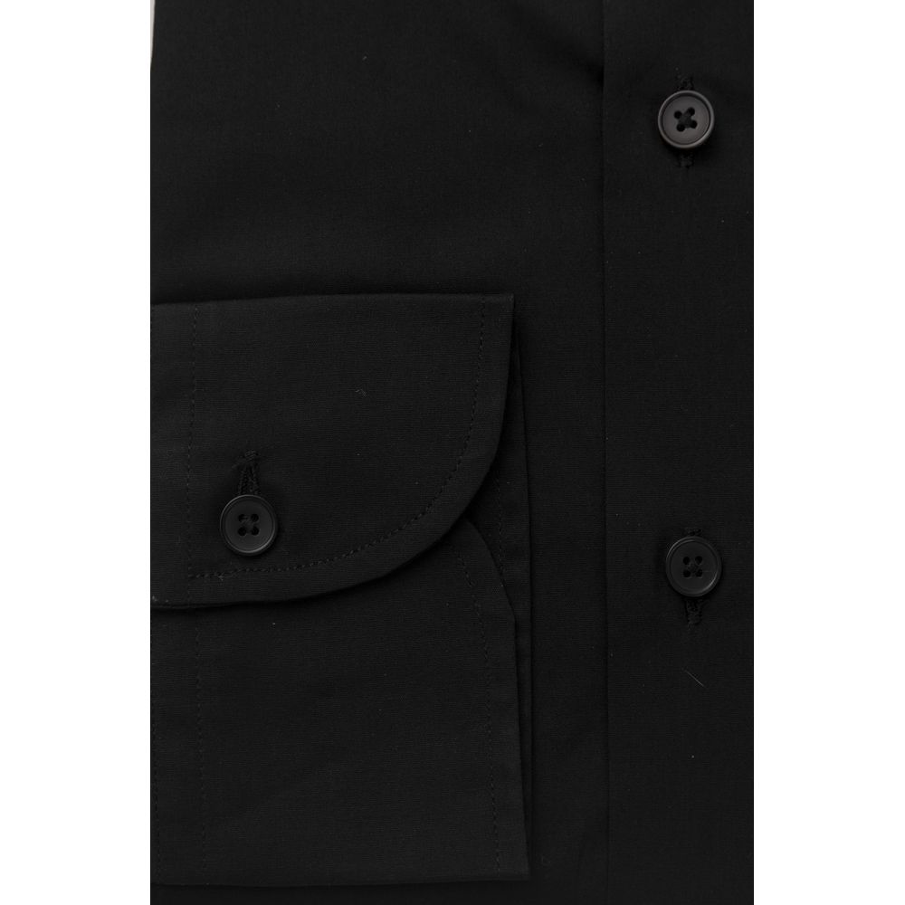 Chemise homme Bagutta en coton noir, coupe slim, col français