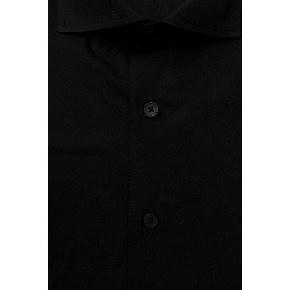 Chemise homme Bagutta en coton noir, coupe slim, col français