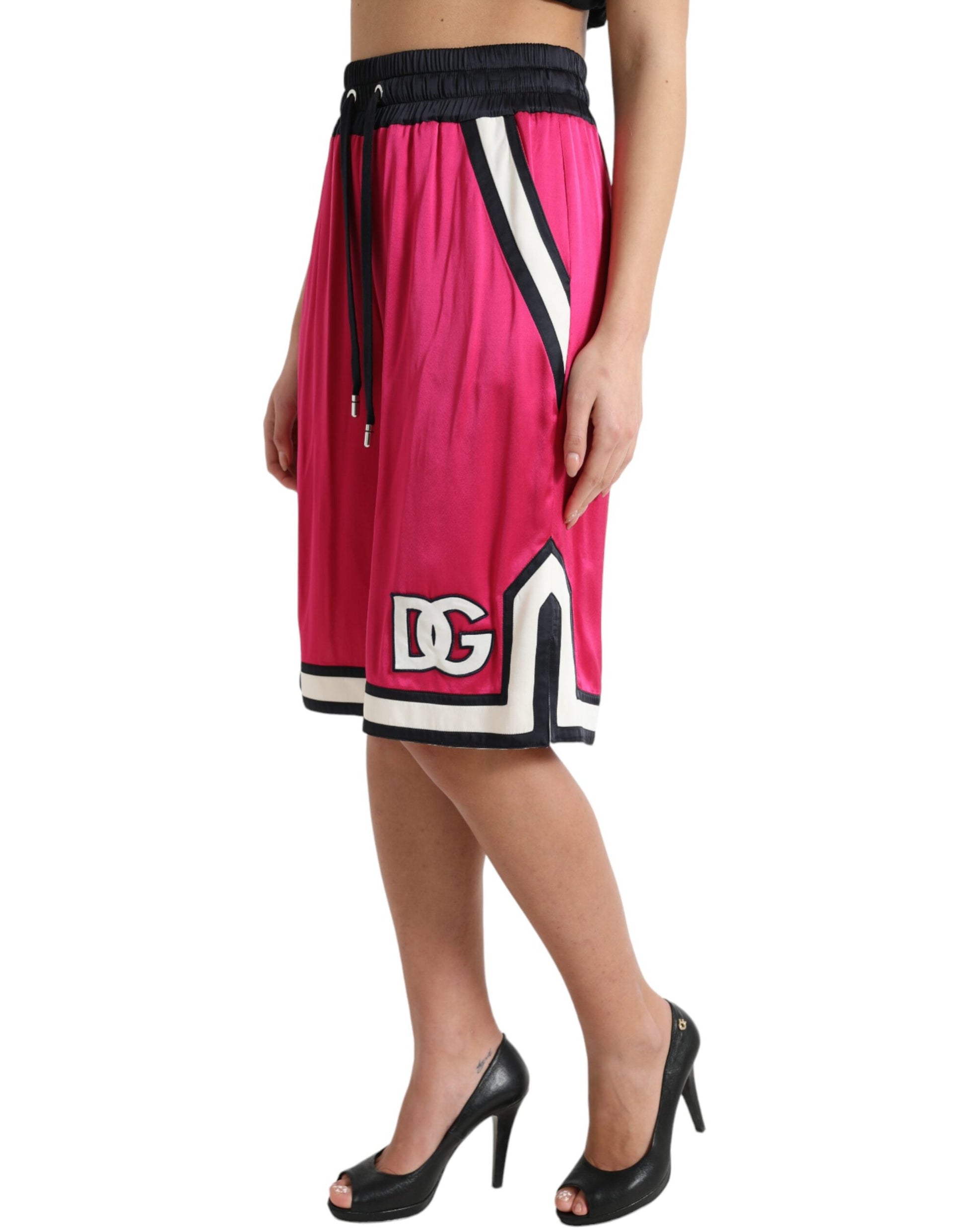 Short taille haute en jersey de viscose rose avec logo Dolce &amp; Gabbana