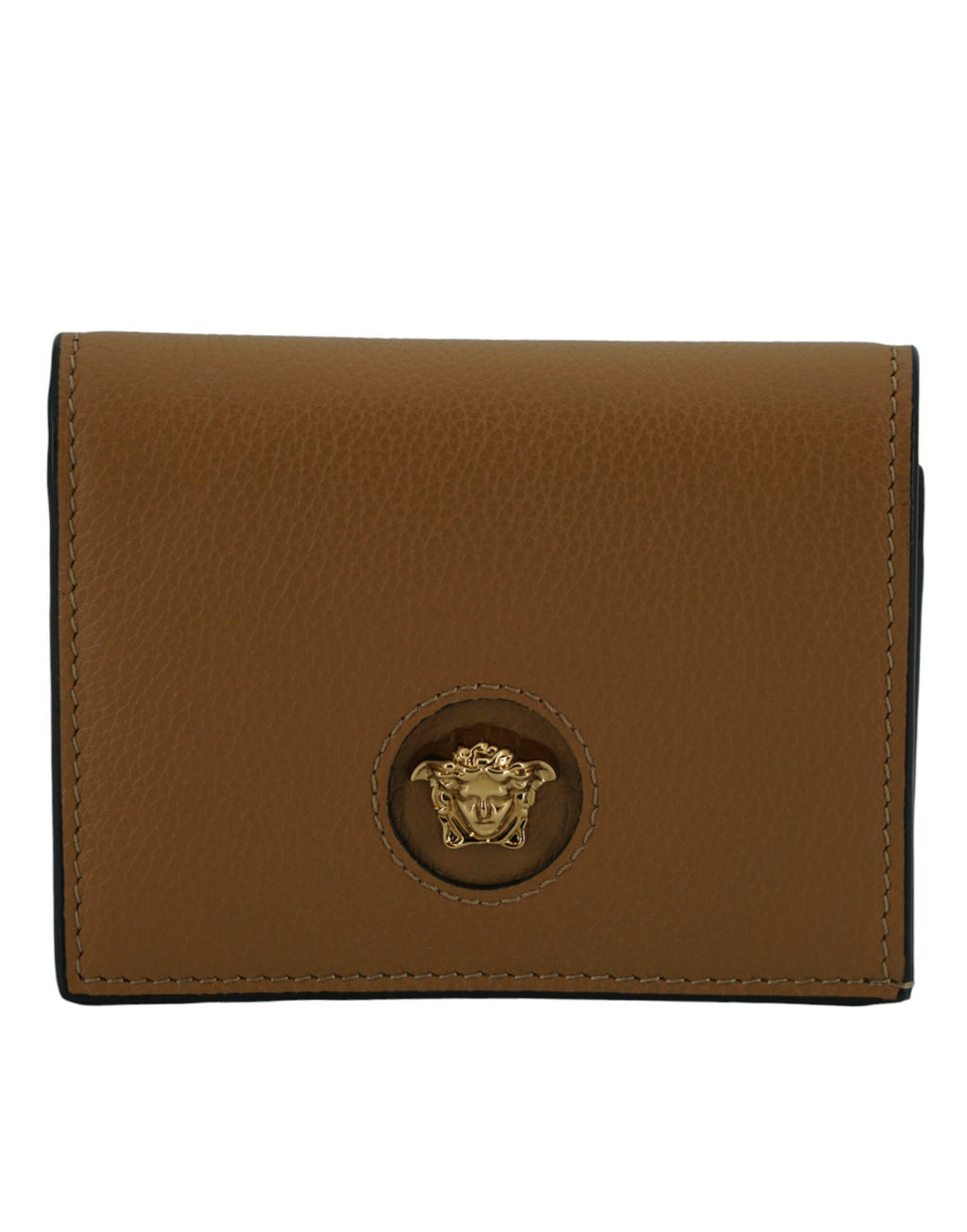 Portefeuille compact élégant en cuir marron Versace