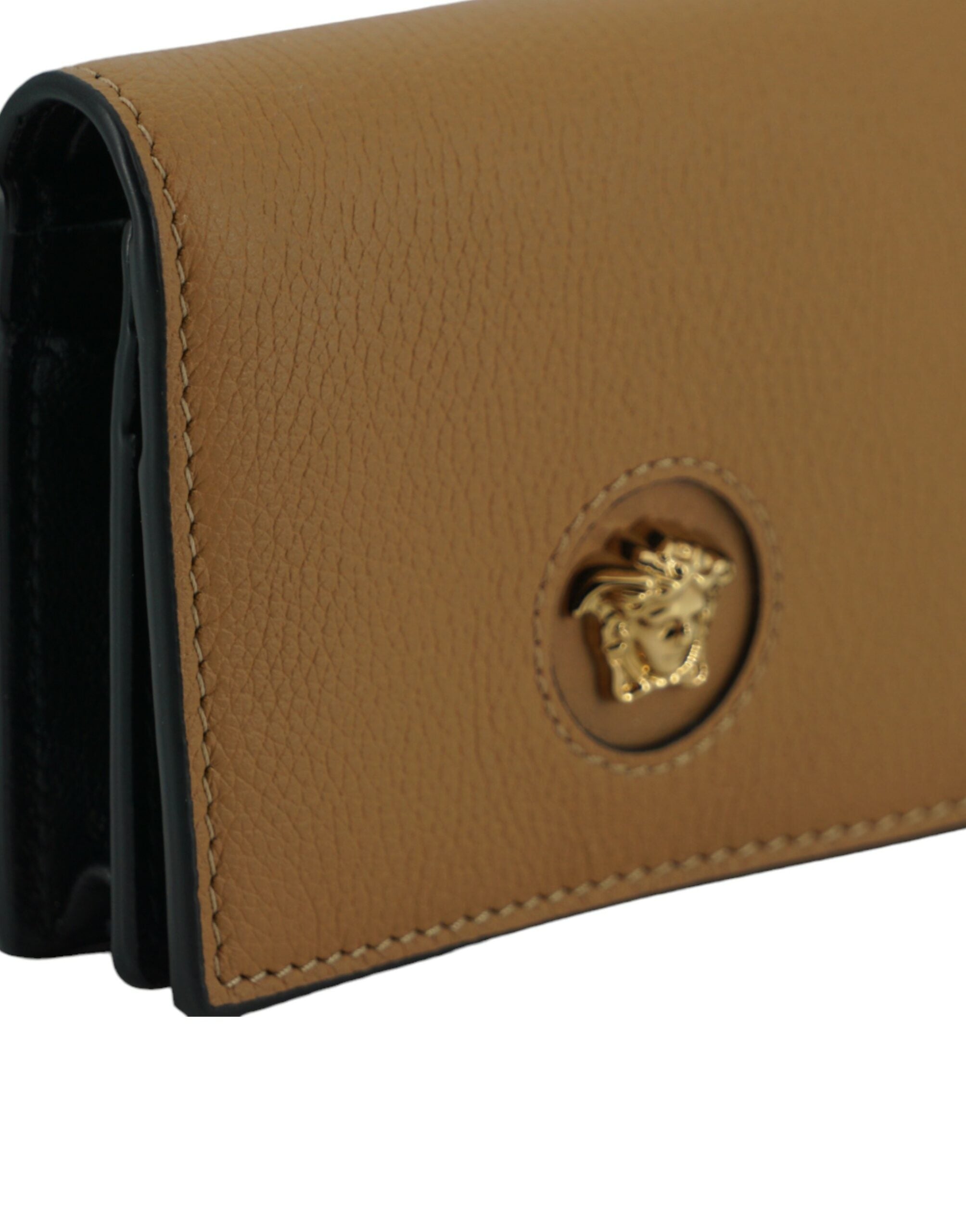 Portefeuille compact élégant en cuir marron Versace