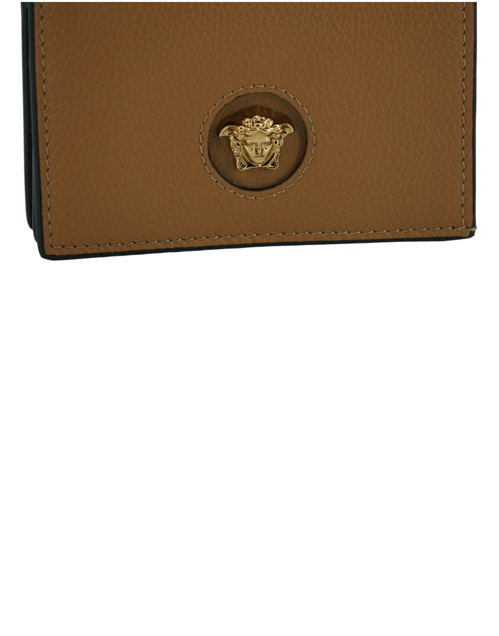 Portefeuille compact élégant en cuir marron Versace