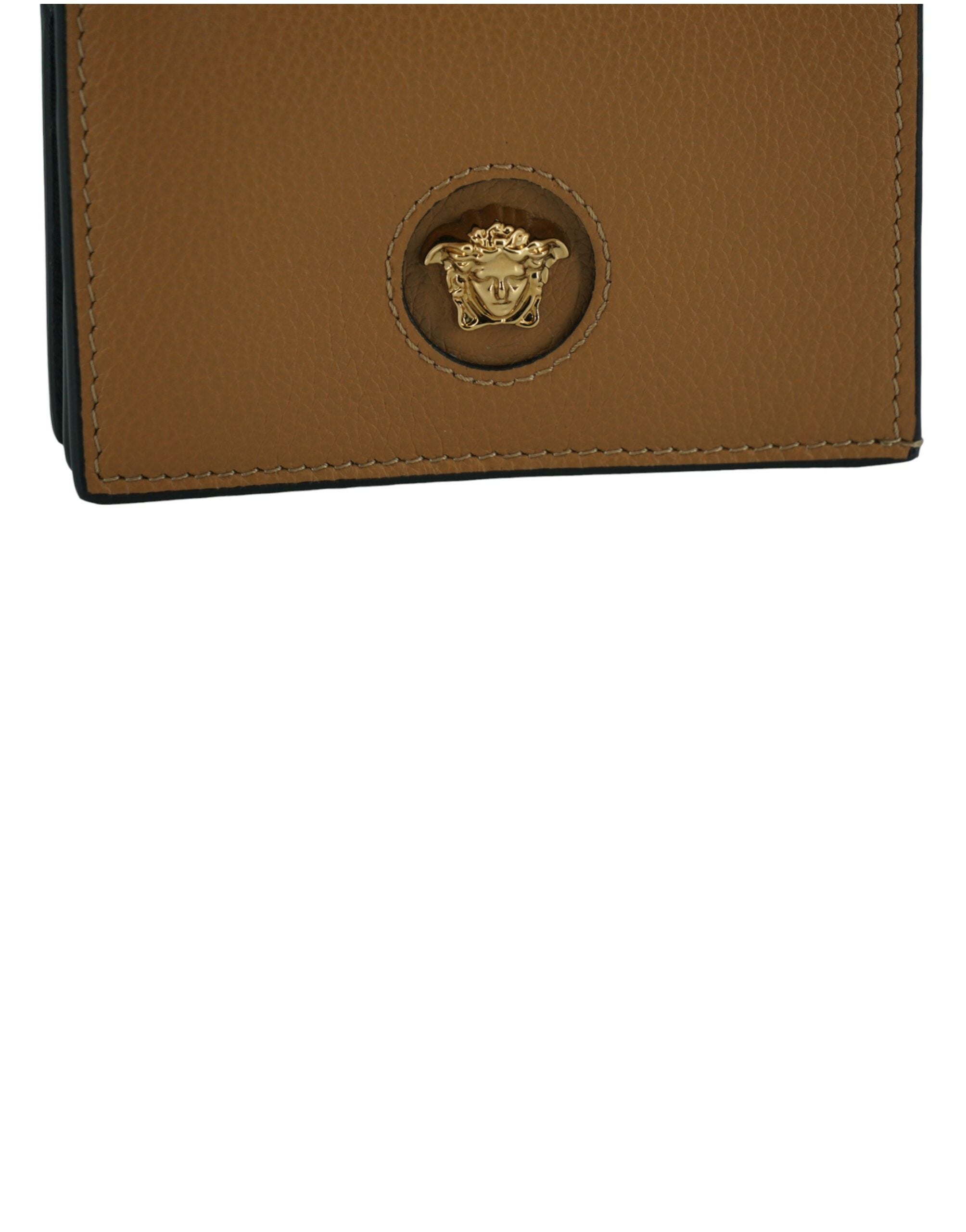 Portefeuille compact élégant en cuir marron Versace