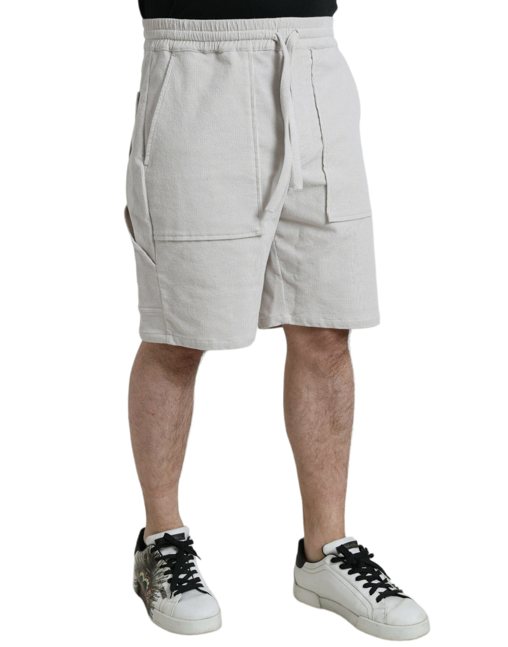 Bermuda en velours côtelé de coton beige Dolce &amp; Gabbana avec logo