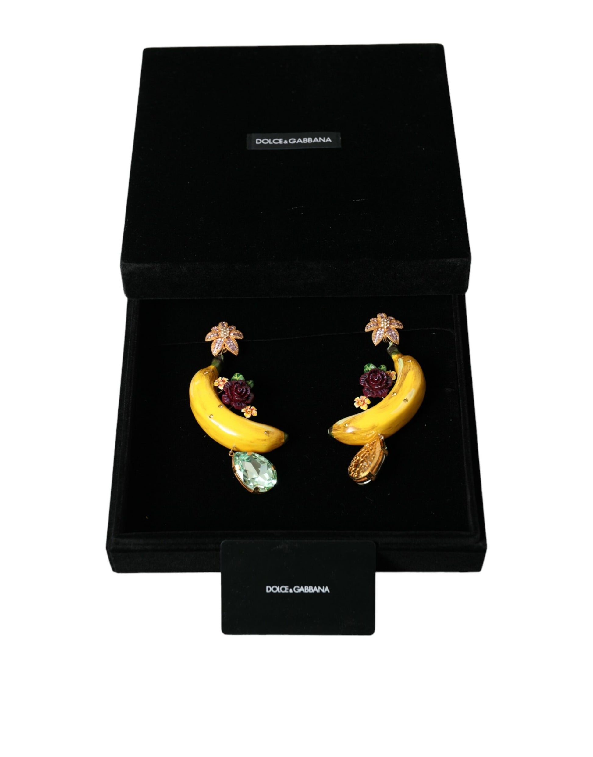 Boucles d'oreilles pendantes à clip banane en laiton doré et cristal Dolce &amp; Gabbana