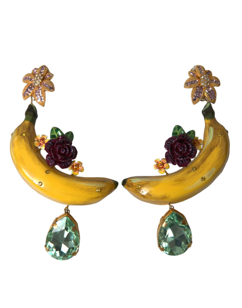 Boucles d'oreilles pendantes à clip banane en laiton doré et cristal Dolce &amp; Gabbana