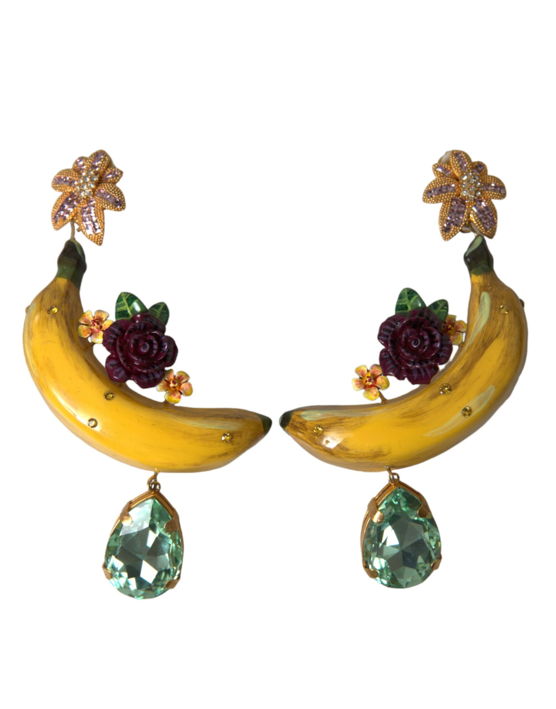 Boucles d'oreilles pendantes à clip banane en laiton doré et cristal Dolce &amp; Gabbana