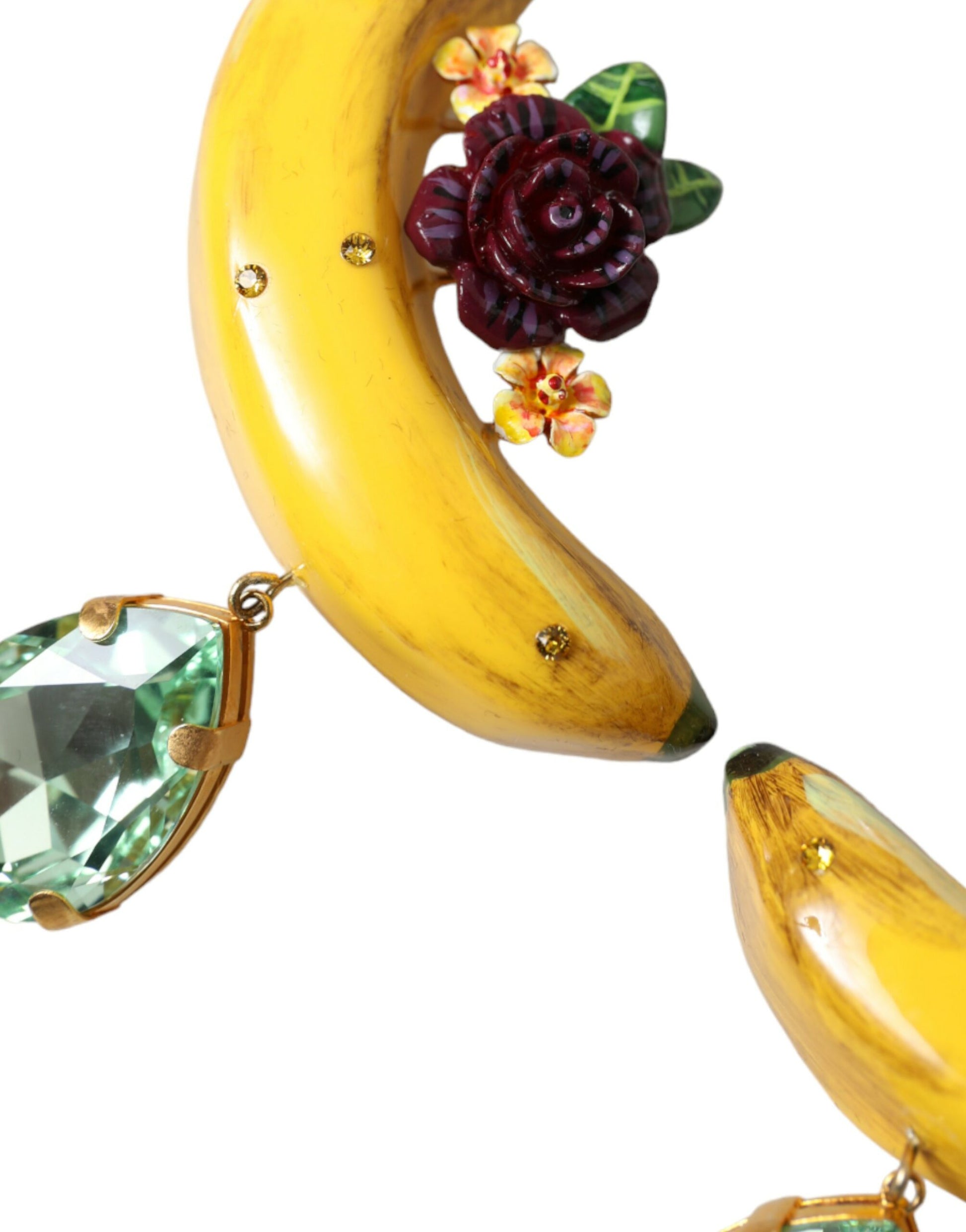 Boucles d'oreilles pendantes à clip banane en laiton doré et cristal Dolce &amp; Gabbana