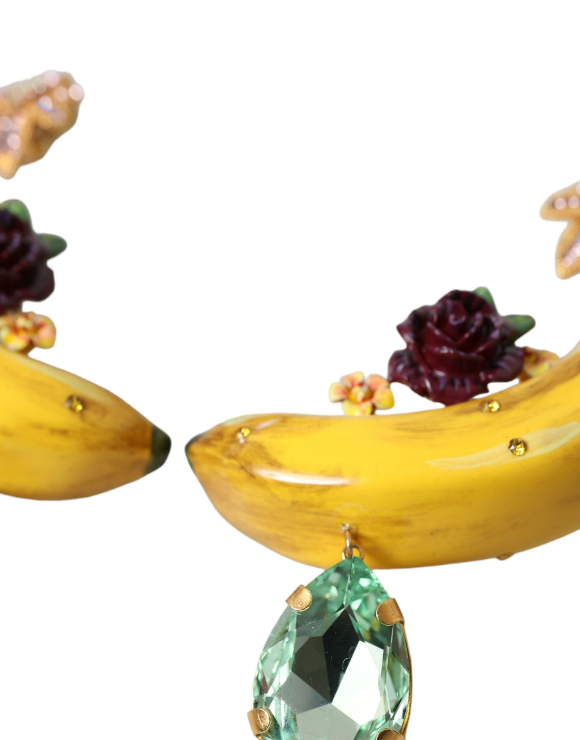 Boucles d'oreilles pendantes à clip banane en laiton doré et cristal Dolce &amp; Gabbana