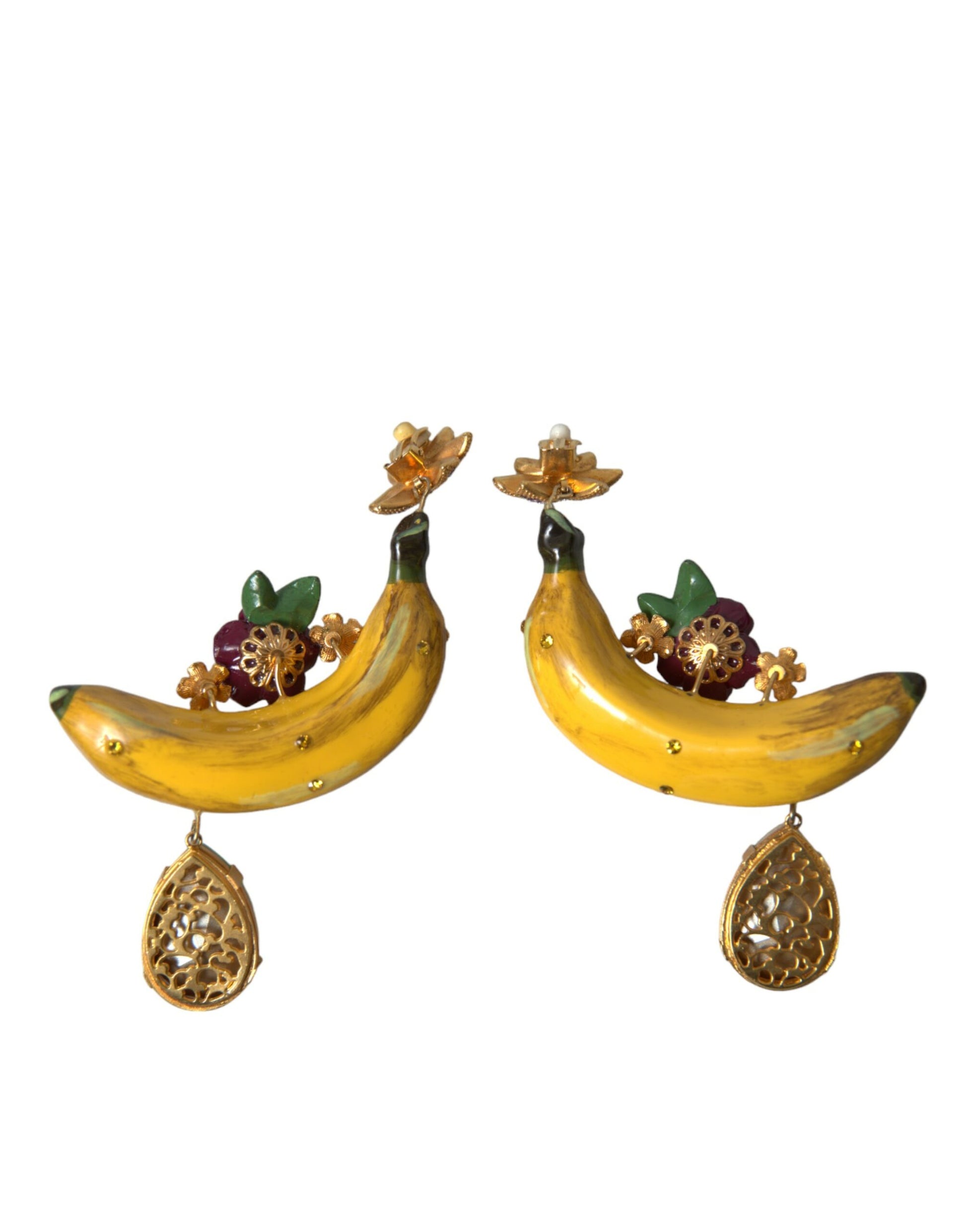 Boucles d'oreilles pendantes à clip banane en laiton doré et cristal Dolce &amp; Gabbana