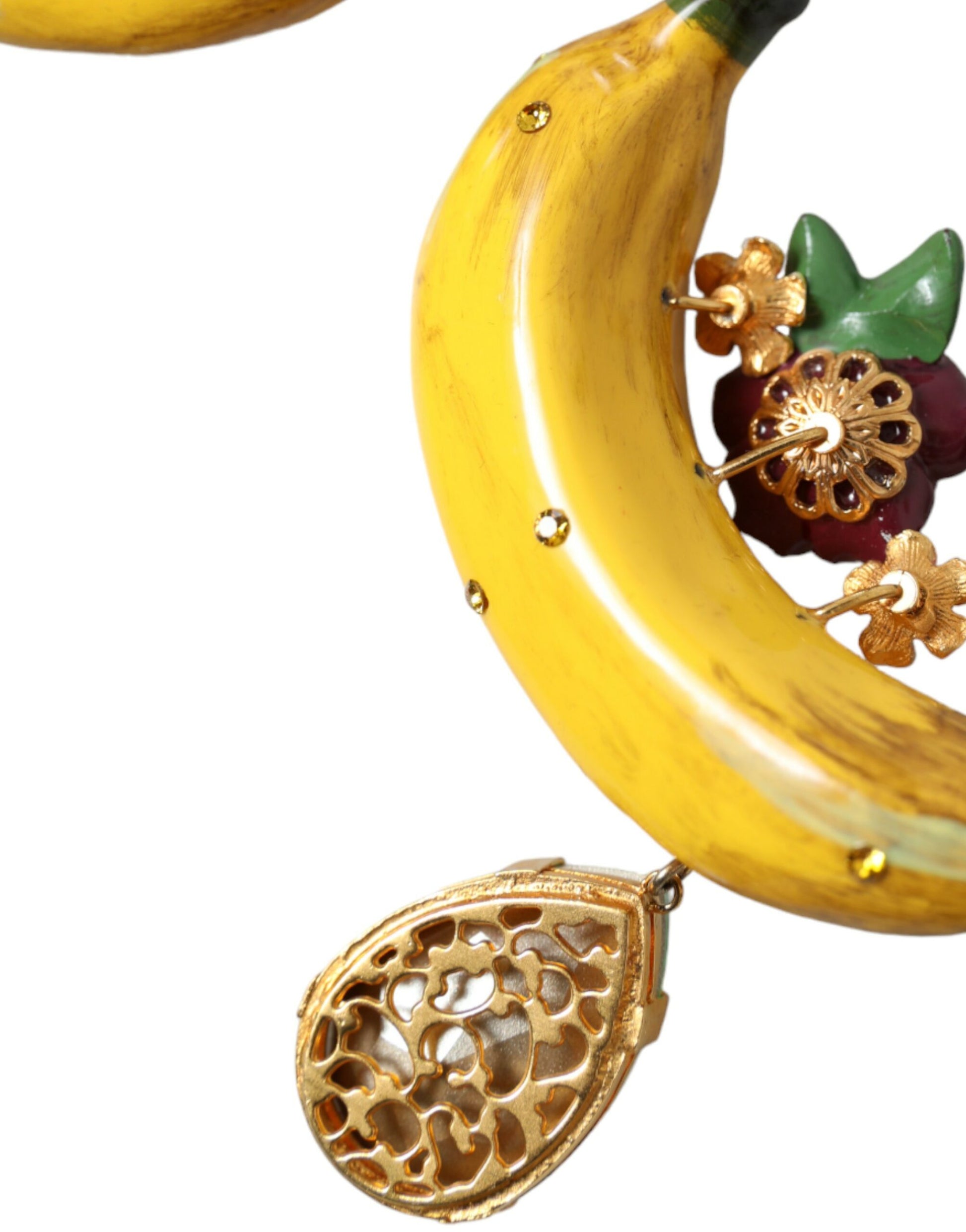 Boucles d'oreilles pendantes à clip banane en laiton doré et cristal Dolce &amp; Gabbana