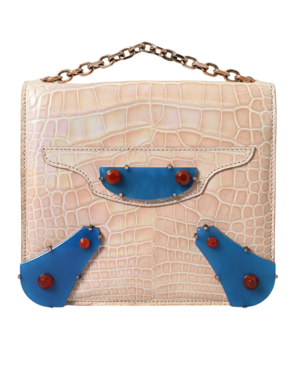 Sac à main Balenciaga en cuir exotique beige et bleu agate avec chaîne dorée