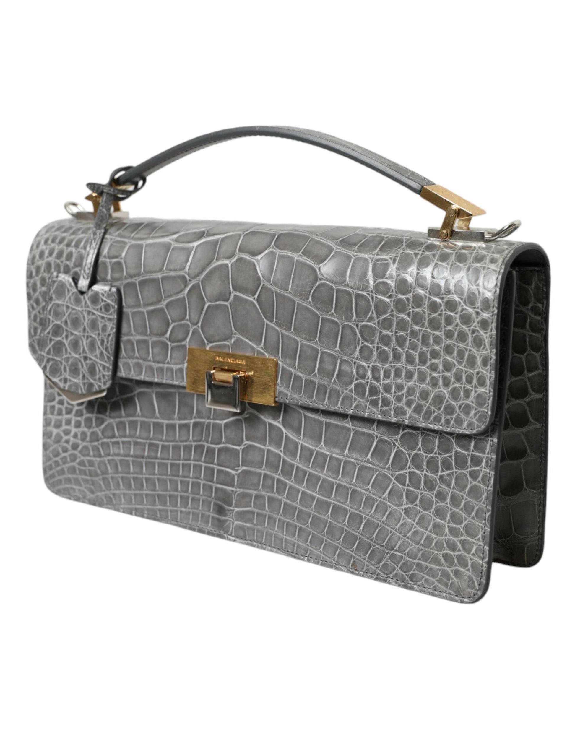 Sac à main Balenciaga en cuir exotique gris de taille moyenne