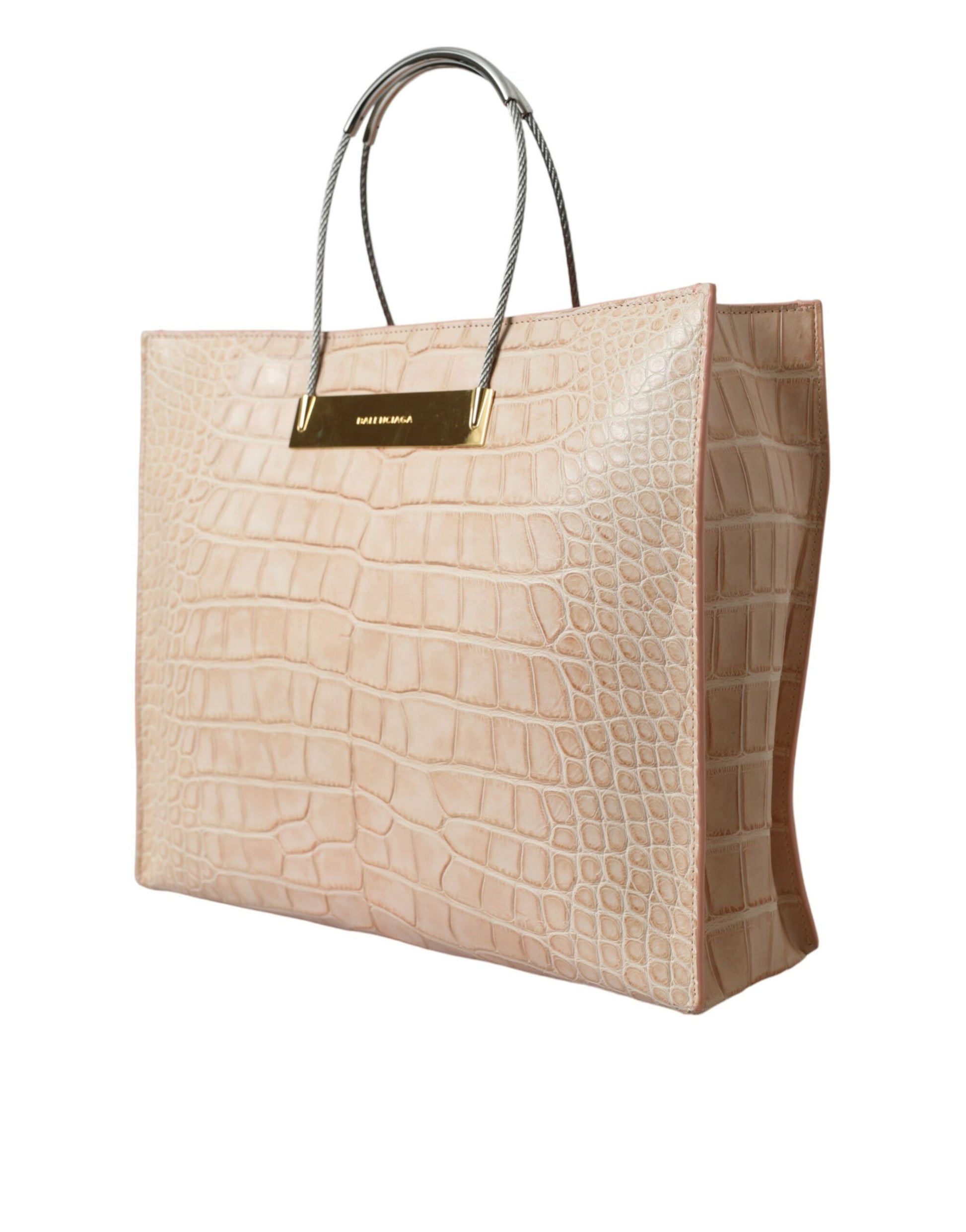 Sac cabas Balenciaga en cuir exotique rose gaufré avec poignée torsadée