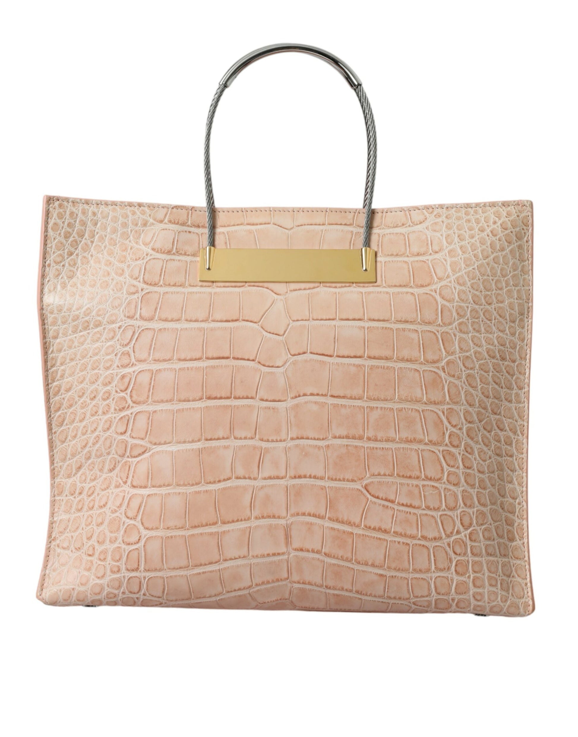 Sac cabas Balenciaga en cuir exotique rose gaufré avec poignée torsadée