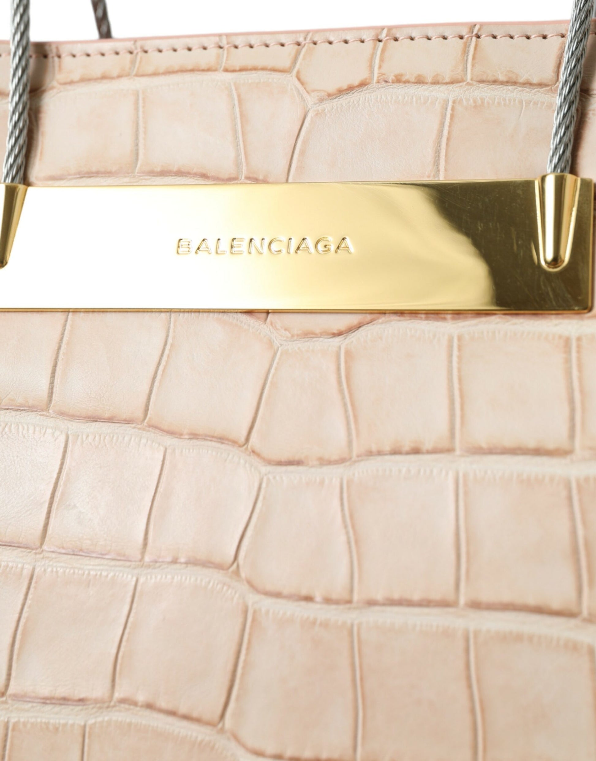 Sac cabas Balenciaga en cuir exotique rose gaufré avec poignée torsadée