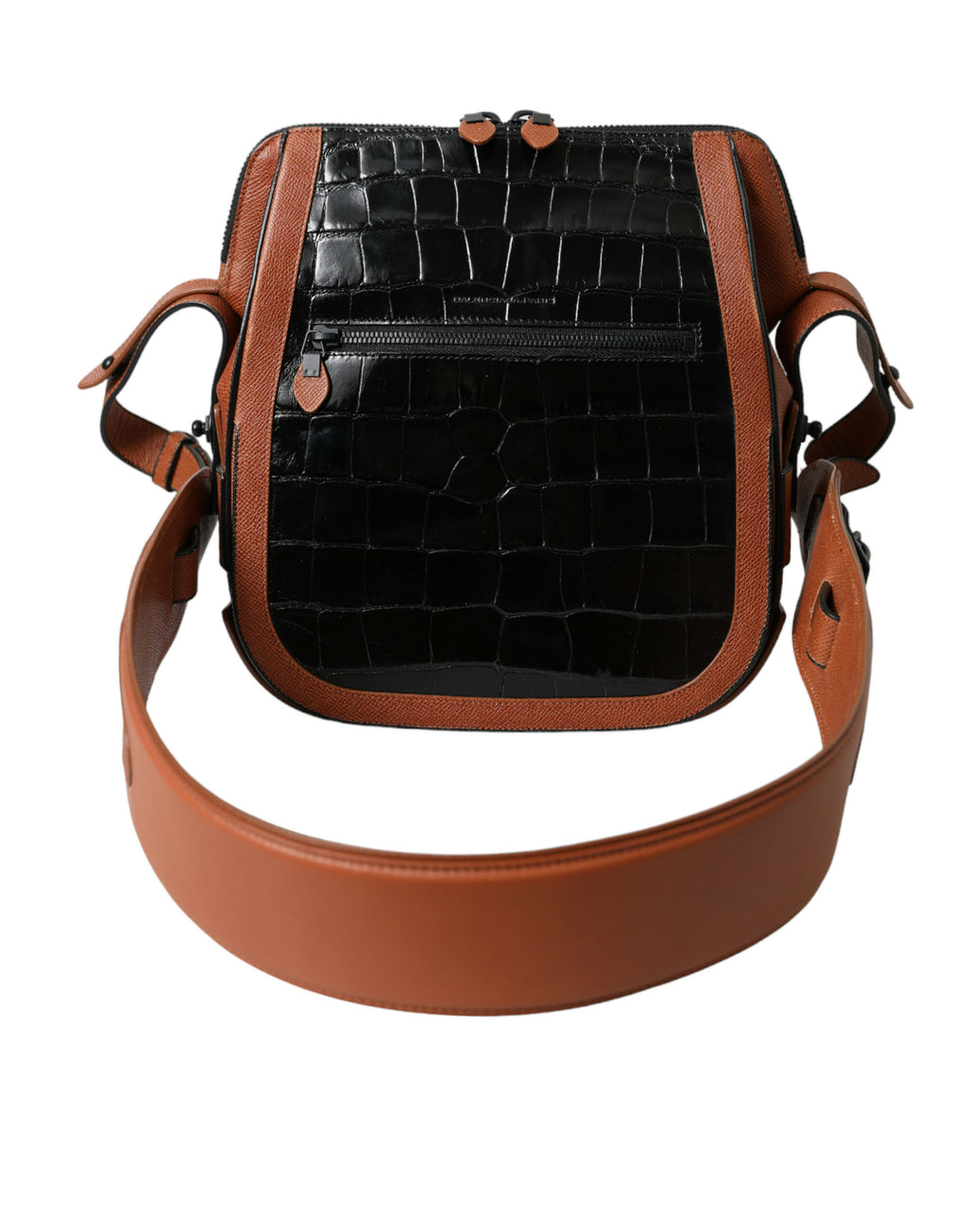 Sac à bandoulière vertical en cuir exotique noir et marron Balenciaga