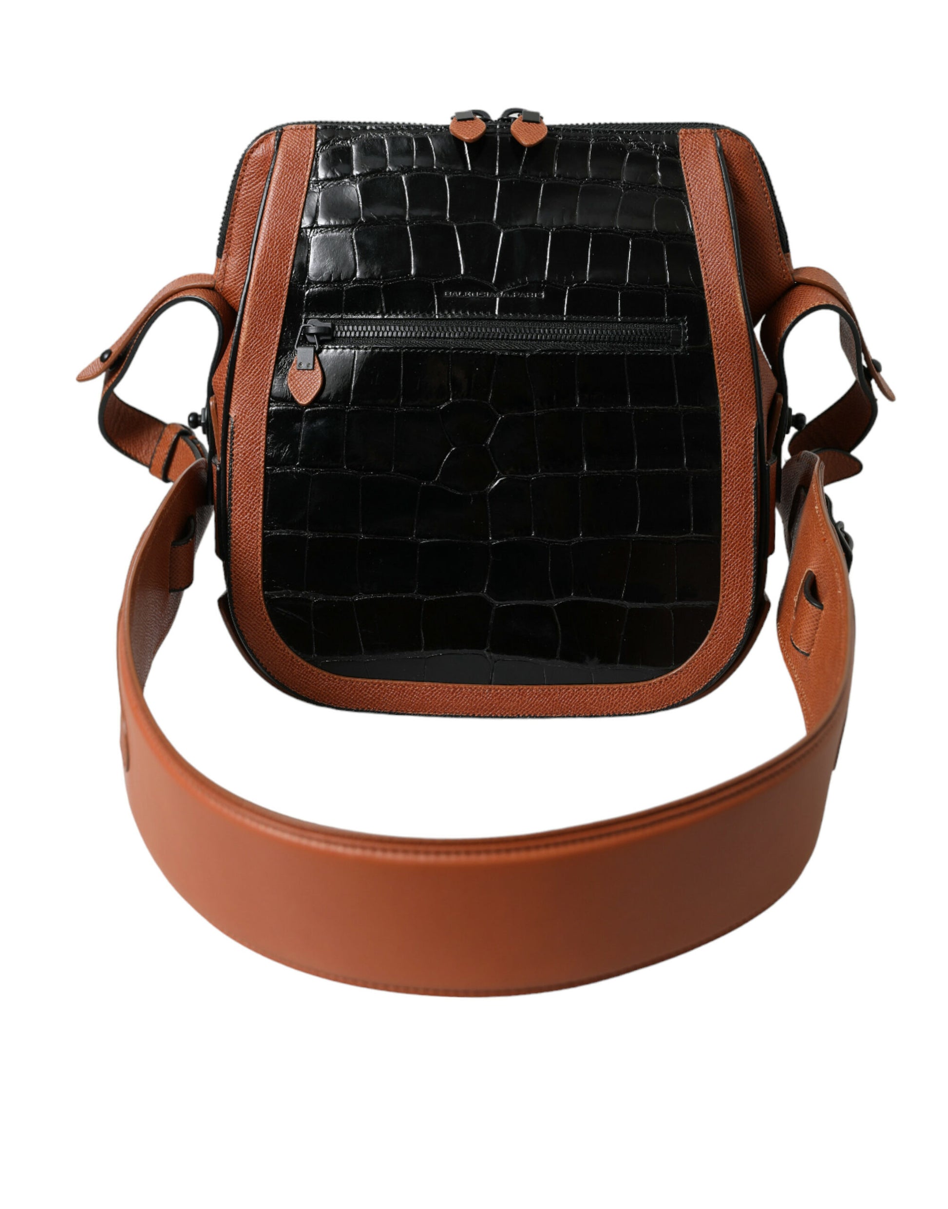 Sac à bandoulière vertical en cuir exotique noir et marron Balenciaga