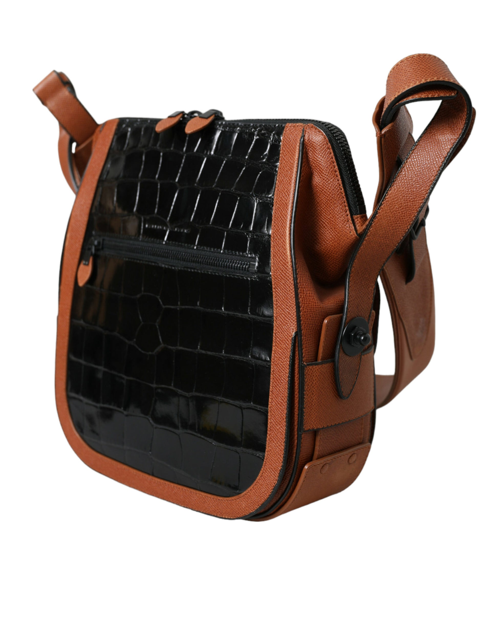 Sac à bandoulière vertical en cuir exotique noir et marron Balenciaga