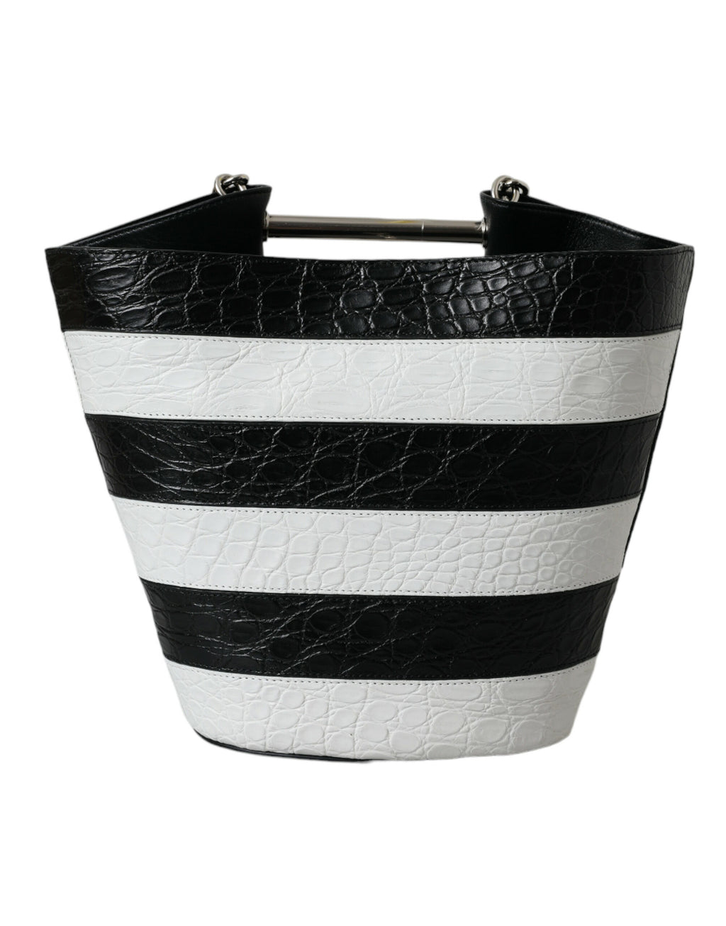 Sac seau maxi en cuir exotique à rayures noires et blanches Balenciaga