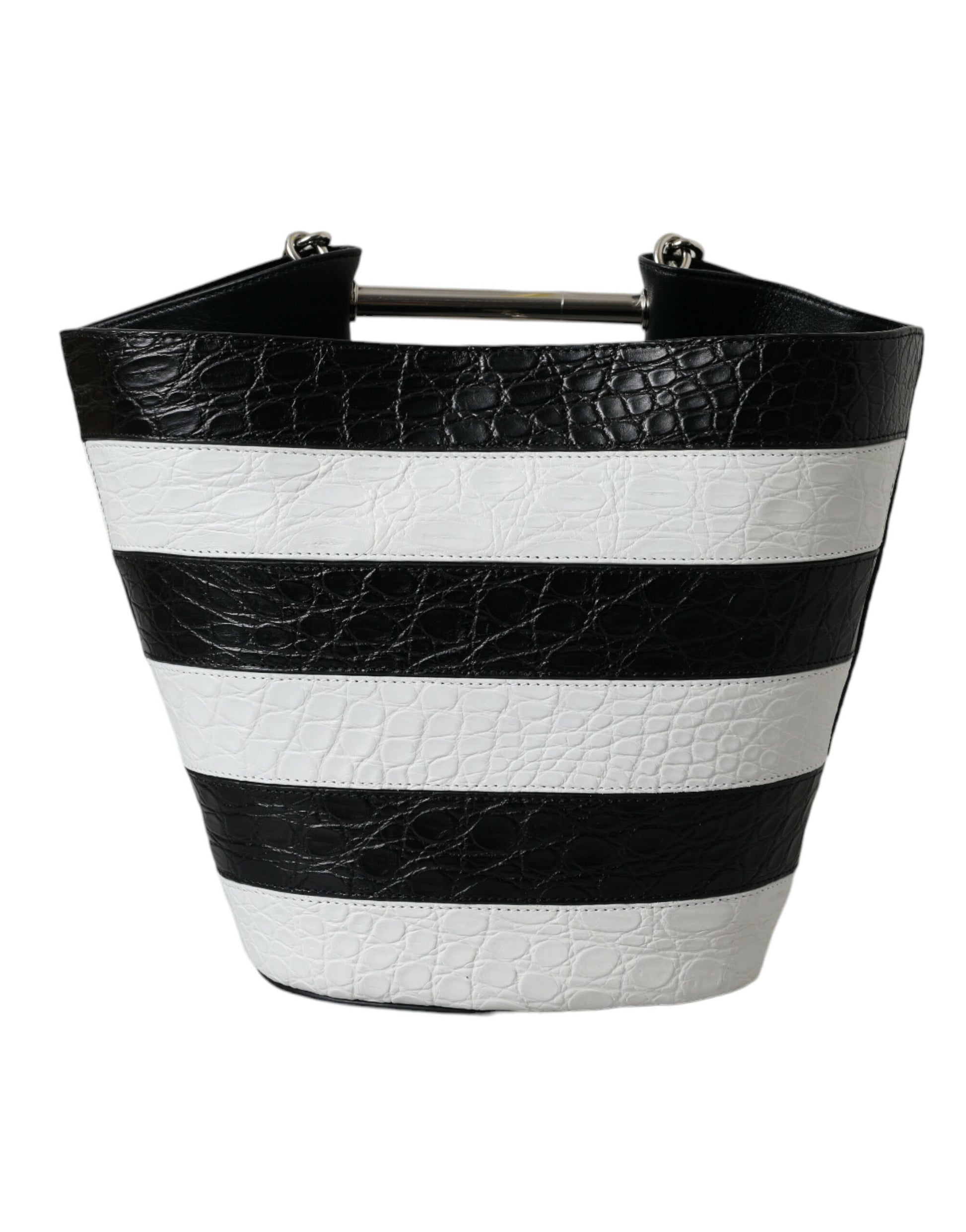 Sac seau maxi en cuir exotique à rayures noires et blanches Balenciaga