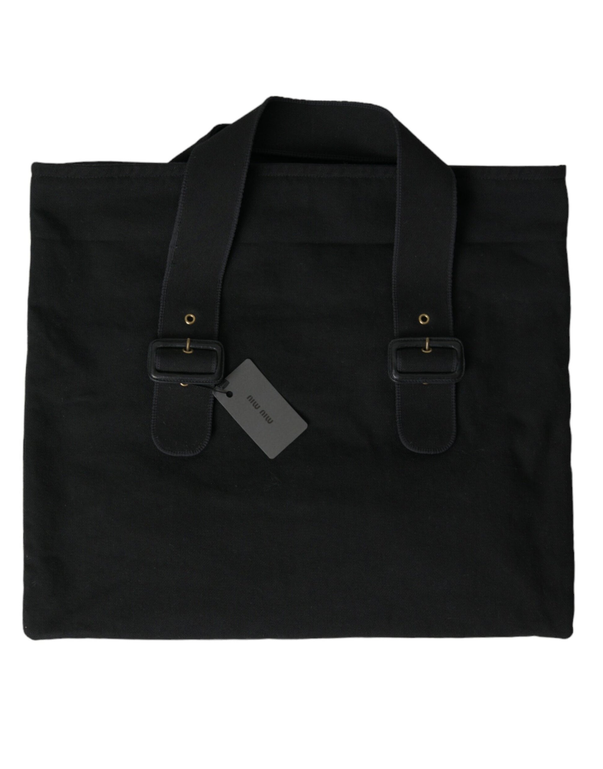 Sac cabas en toile noire avec logo Miu Miu