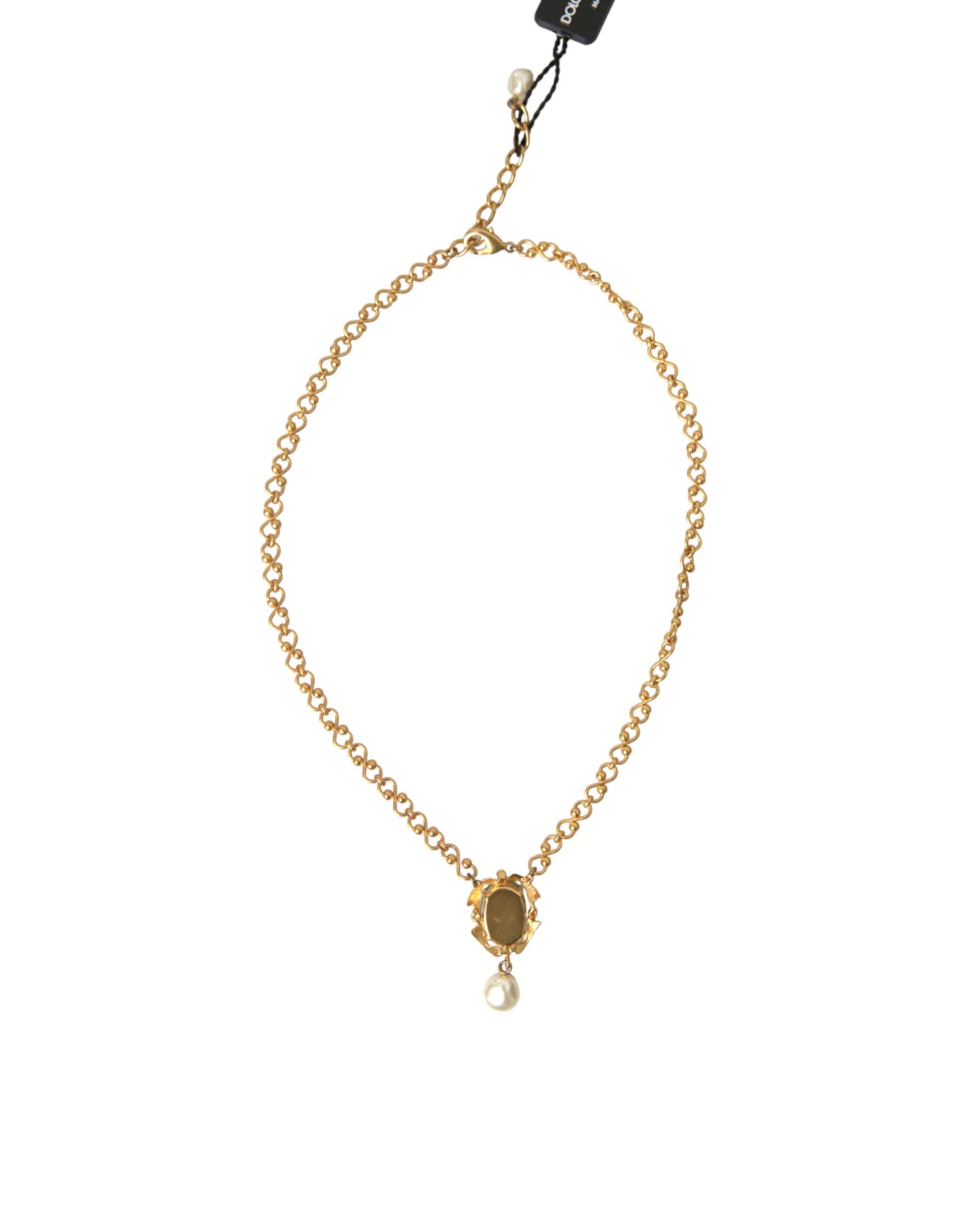 Collier Dolce &amp; Gabbana avec pendentif en perles et chaîne en laiton doré