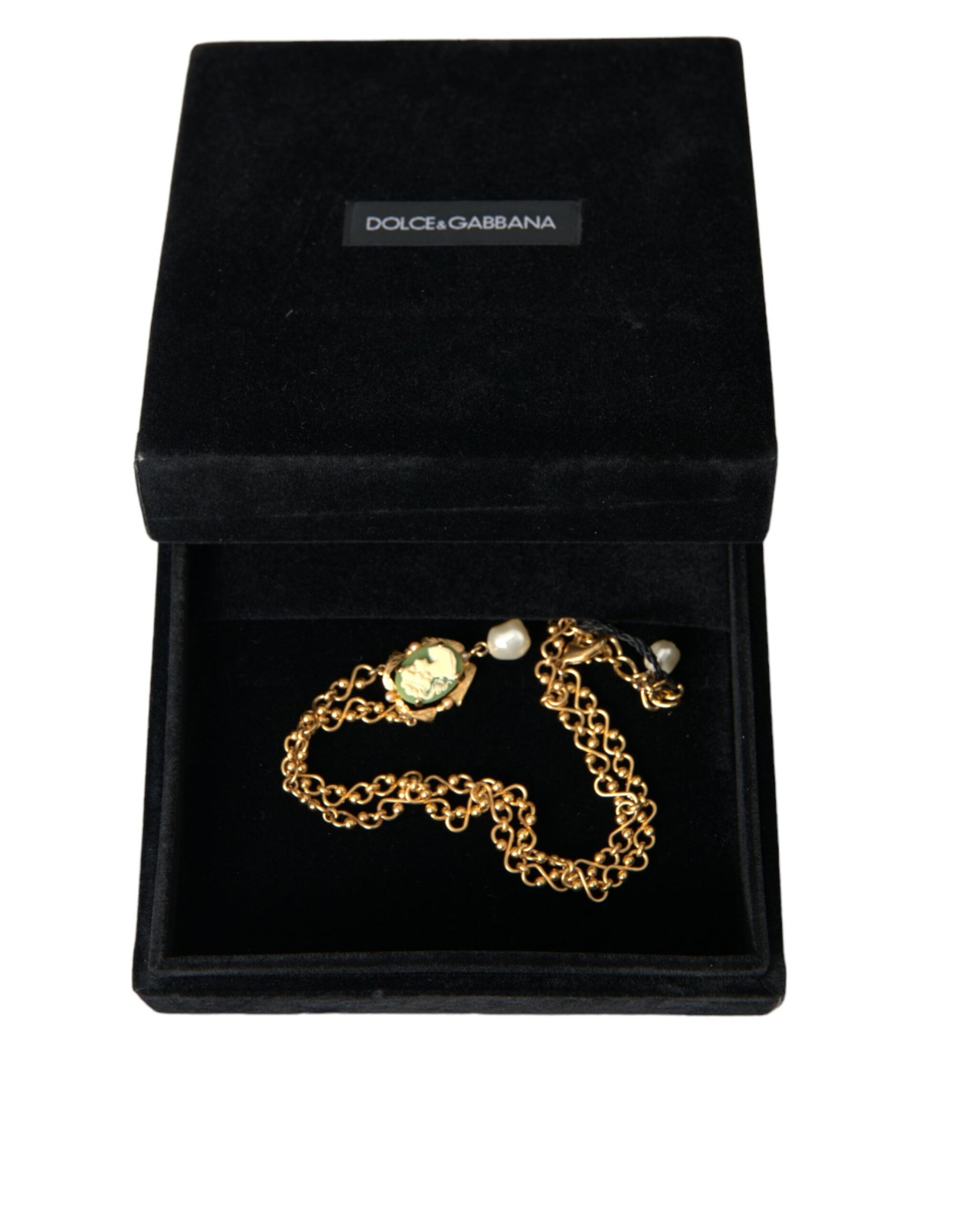Collier Dolce &amp; Gabbana avec pendentif en perles et chaîne en laiton doré