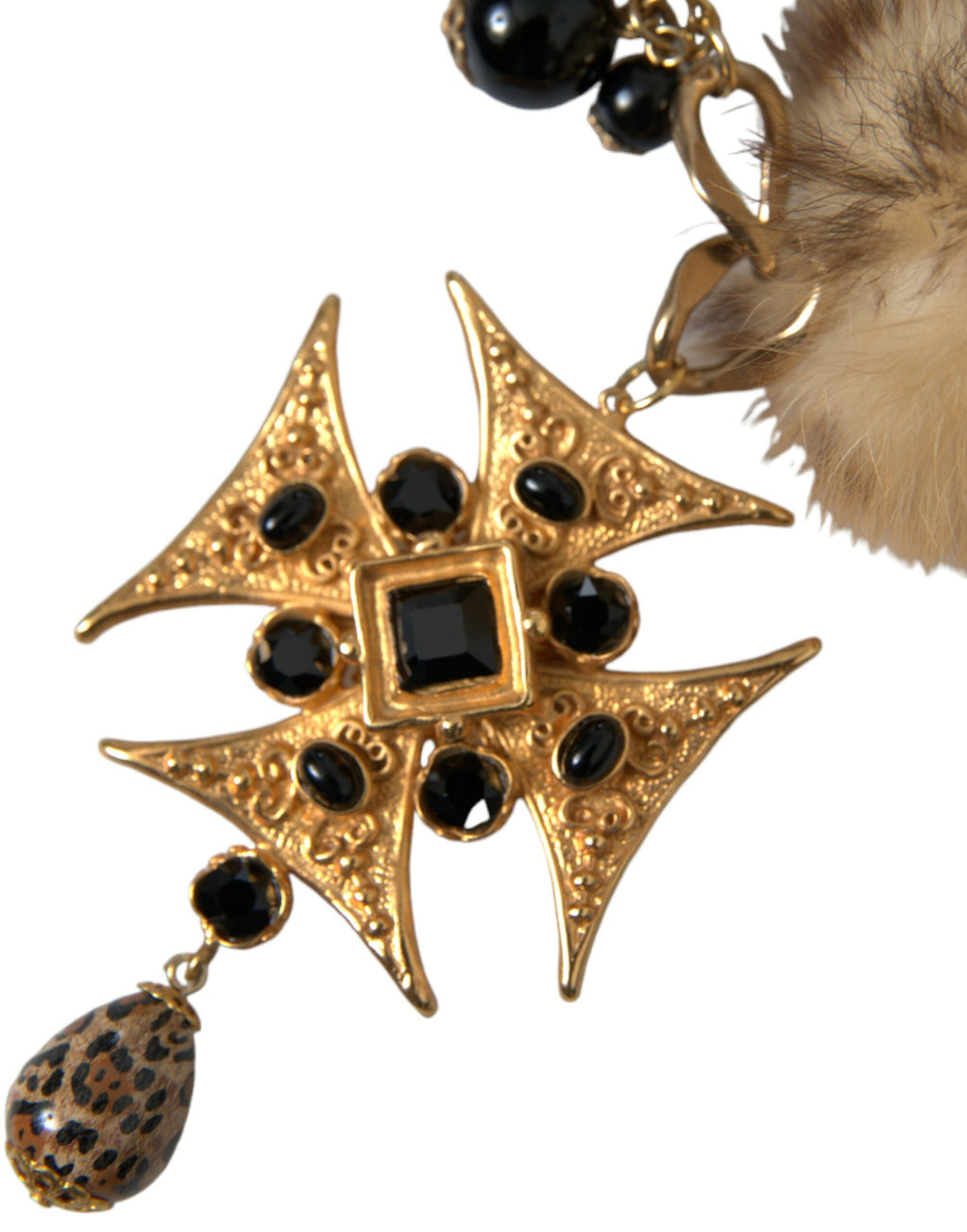 Collier ras du cou Dolce &amp; Gabbana en filigrane de fourrure de lapin avec cristaux noirs et dorés