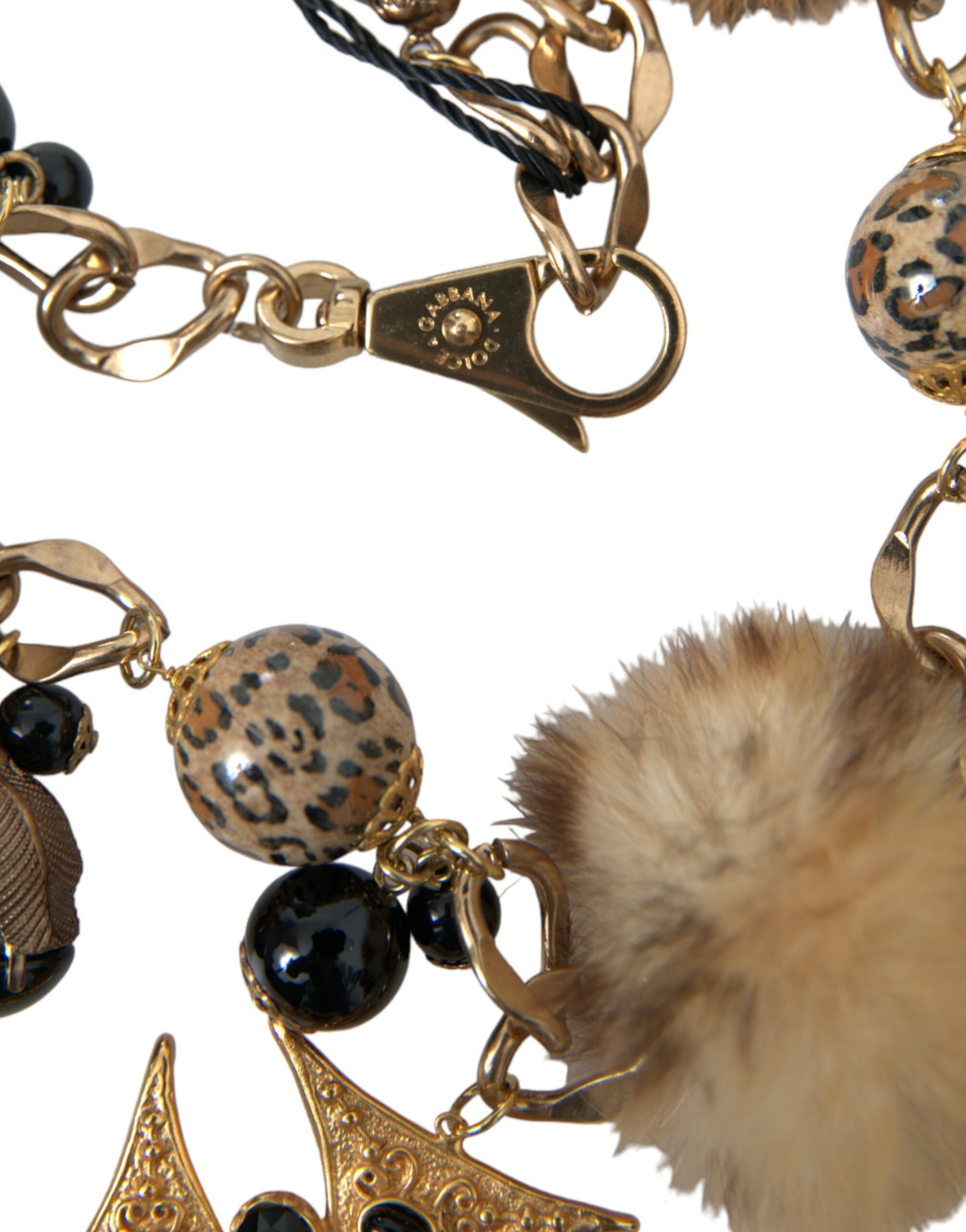 Collier ras du cou Dolce &amp; Gabbana en filigrane de fourrure de lapin avec cristaux noirs et dorés