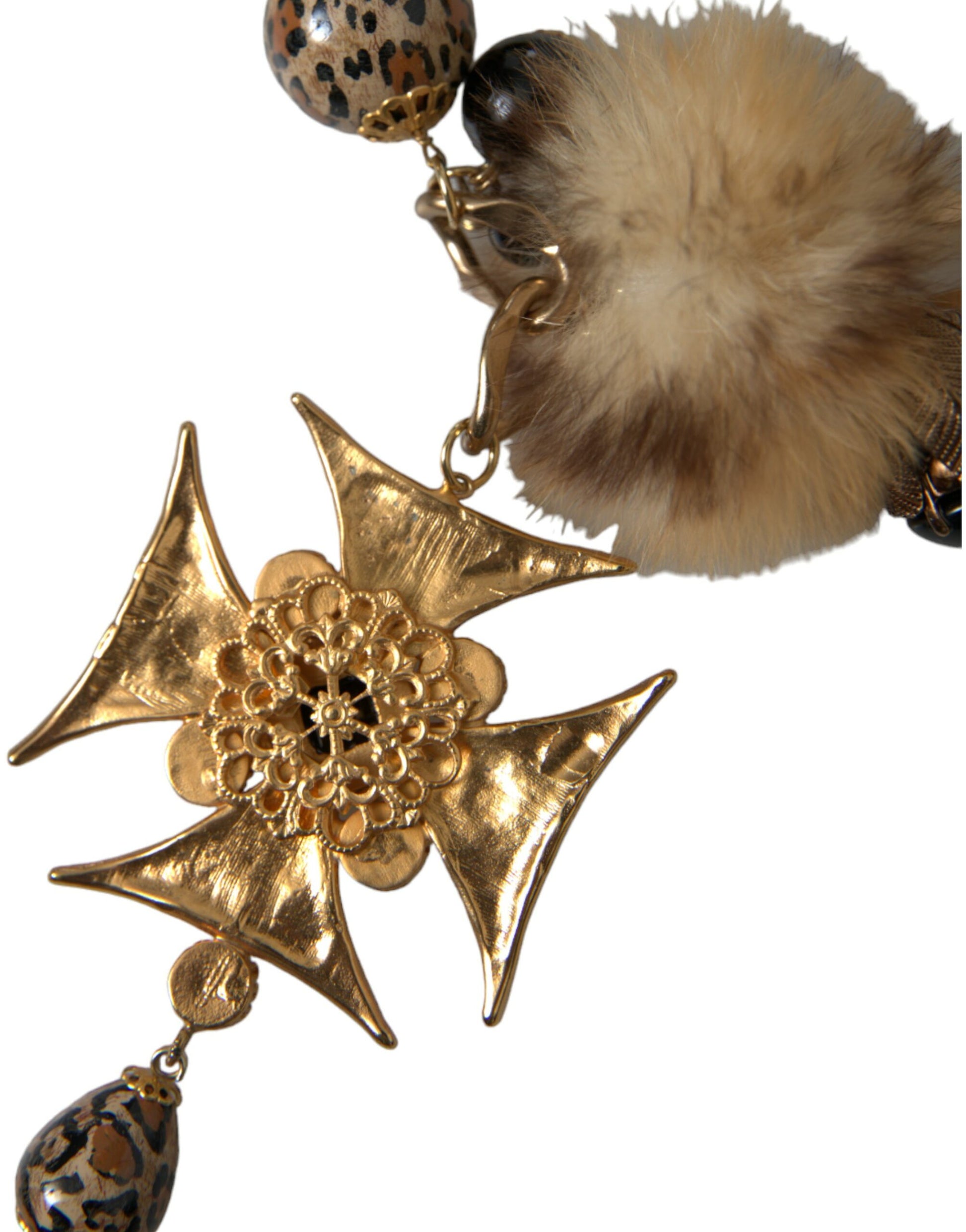 Collier ras du cou Dolce &amp; Gabbana en filigrane de fourrure de lapin avec cristaux noirs et dorés