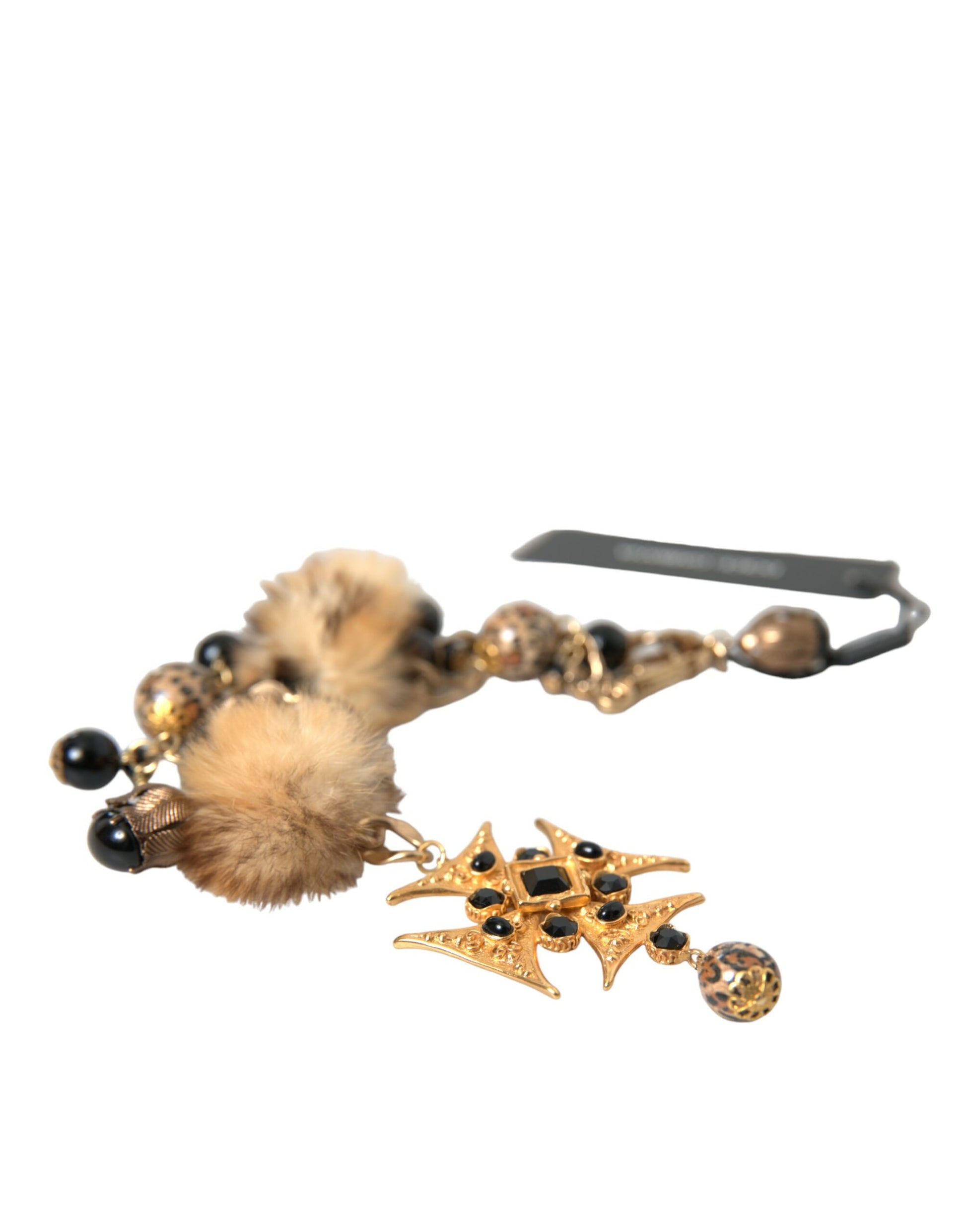 Collier ras du cou Dolce &amp; Gabbana en filigrane de fourrure de lapin avec cristaux noirs et dorés