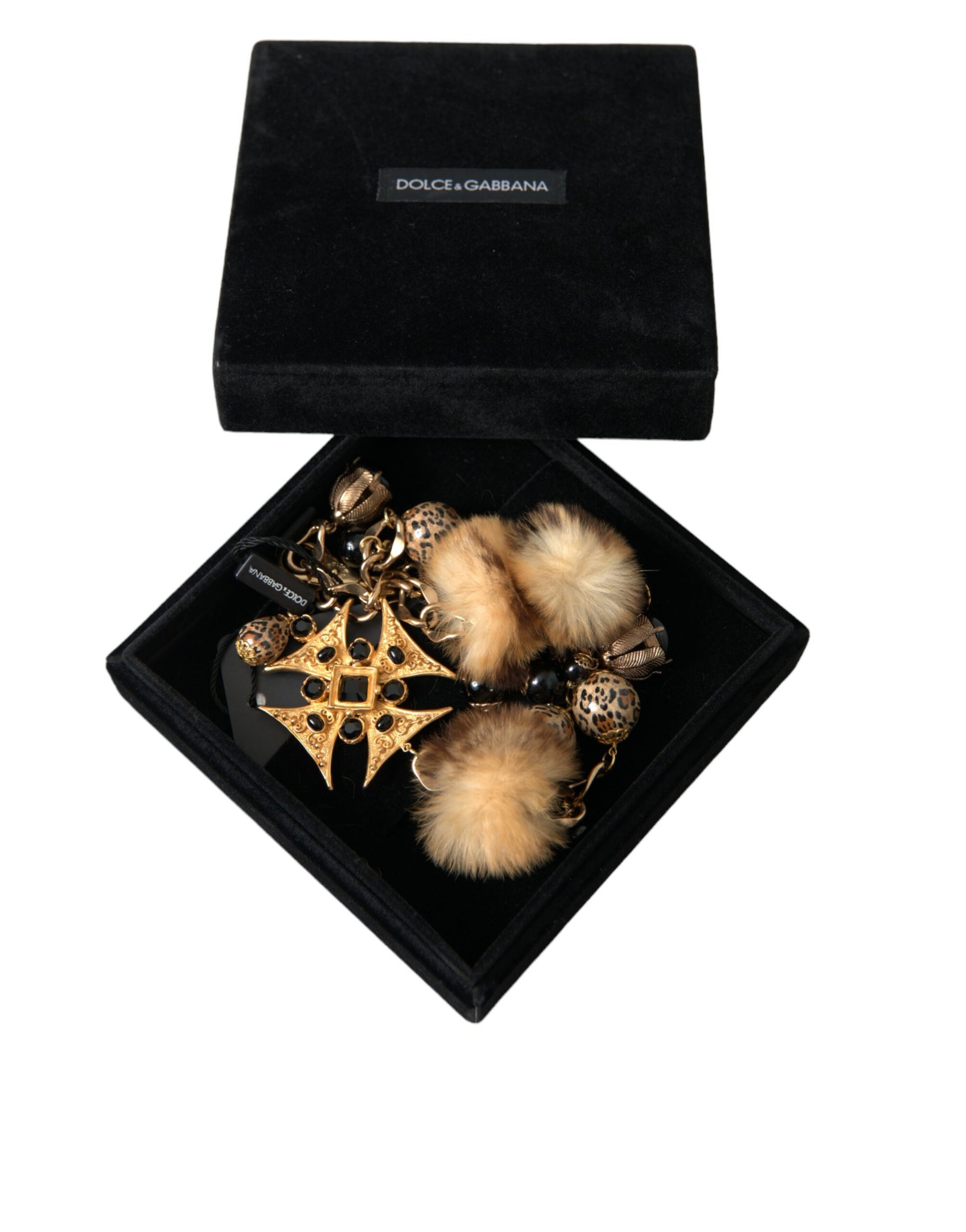 Collier ras du cou Dolce &amp; Gabbana en filigrane de fourrure de lapin avec cristaux noirs et dorés