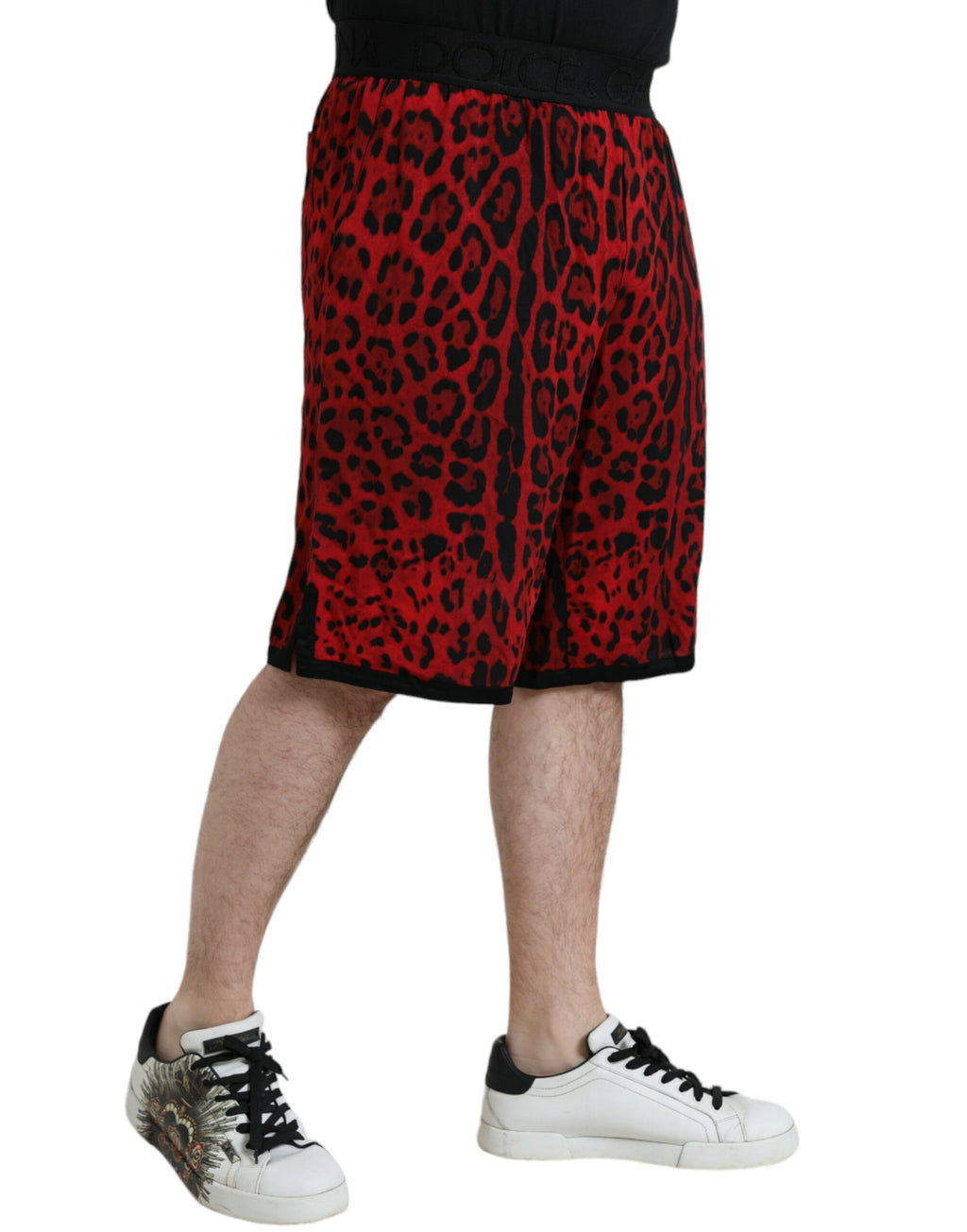 Bermuda en viscose à imprimé léopard rouge Dolce &amp; Gabbana
