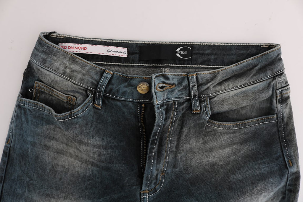 Jean slim Cavalli en coton mélangé bleu délavé