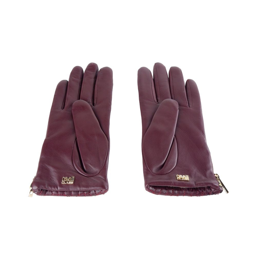 Gants Cavalli Class en cuir d'agneau rouge pour femme