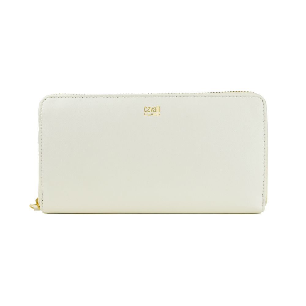 Portefeuille Cavalli Class en cuir de veau blanc pour femme