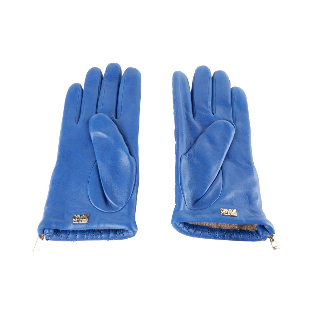 Gants Cavalli Class en cuir d'agneau bleu pour femme